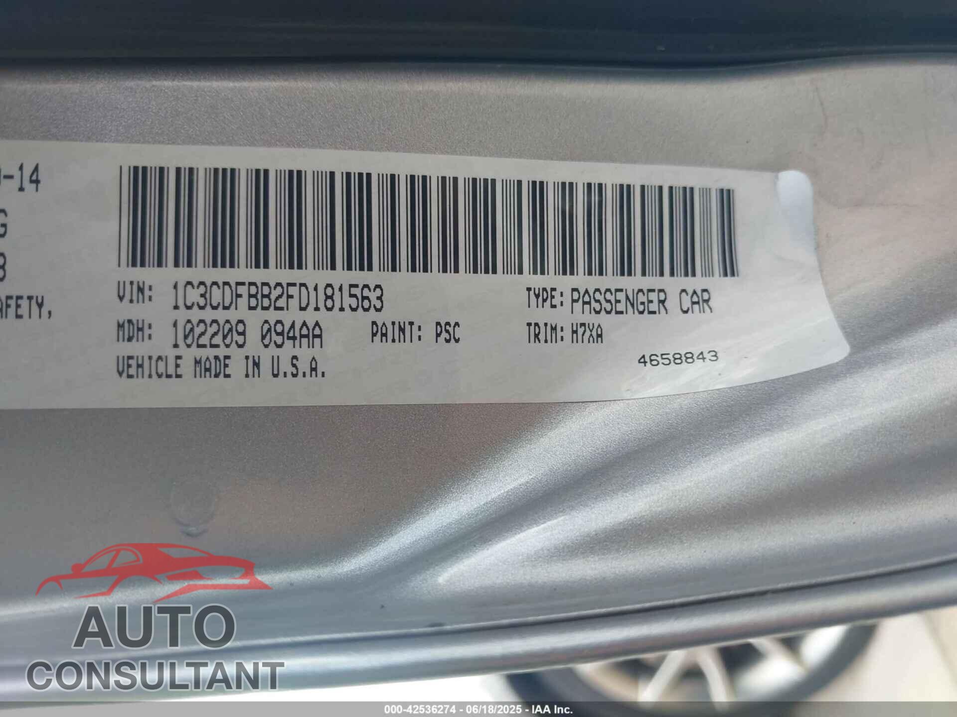 DODGE DART 2015 - 1C3CDFBB2FD181563