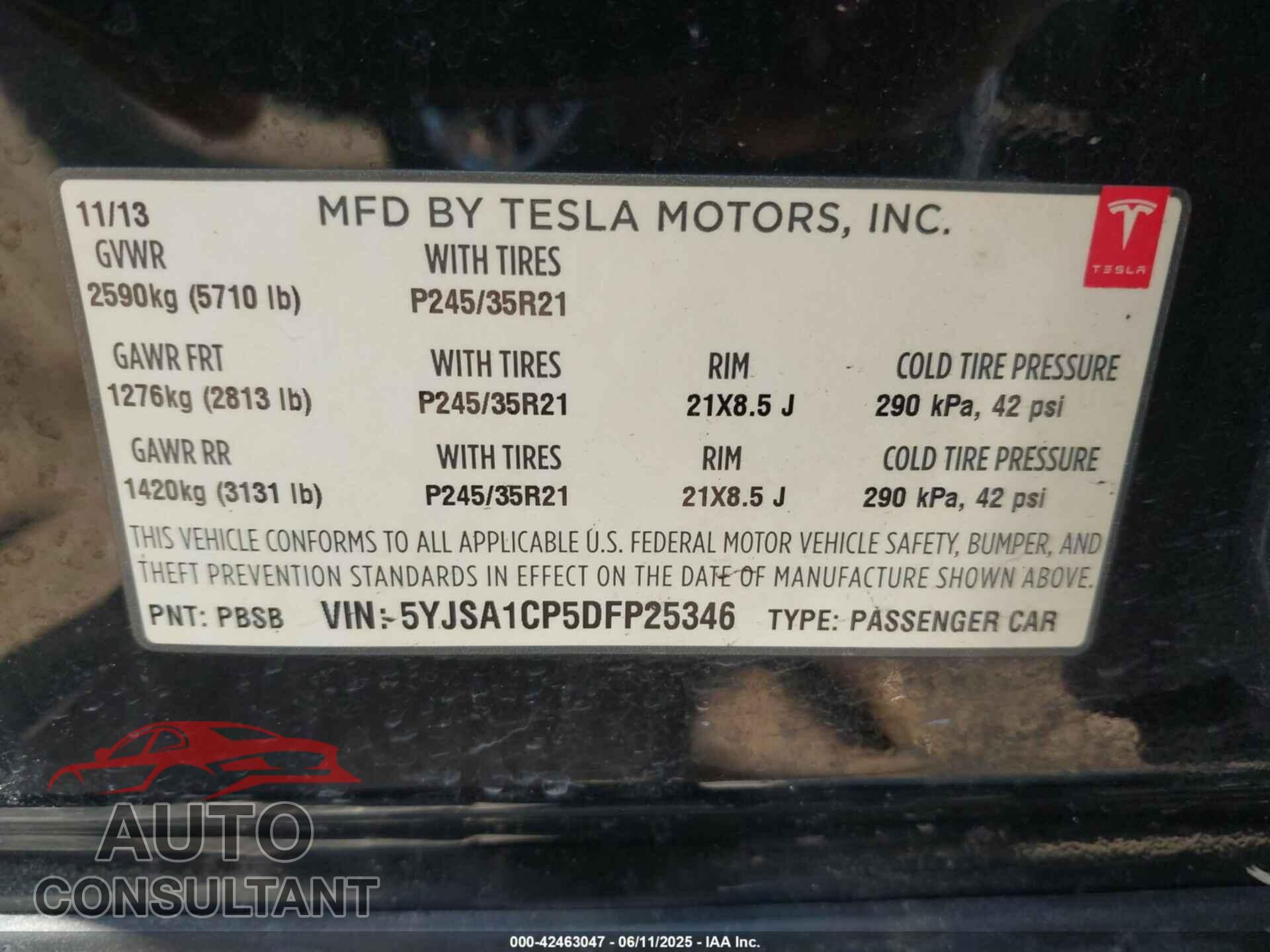 TESLA MODEL S 2013 - 5YJSA1CP5DFP25346
