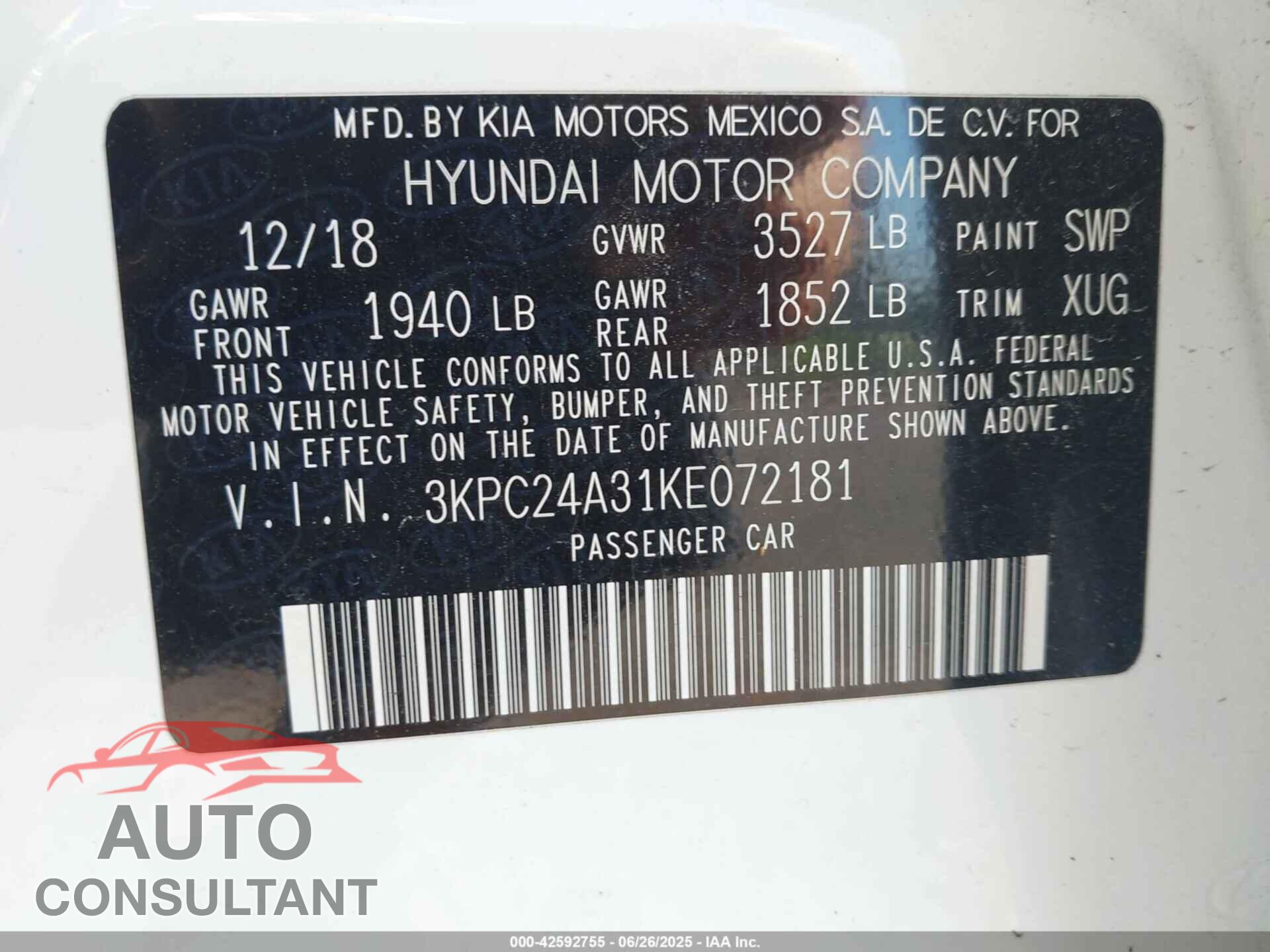 HYUNDAI ACCENT 2019 - 3KPC24A31KE072181