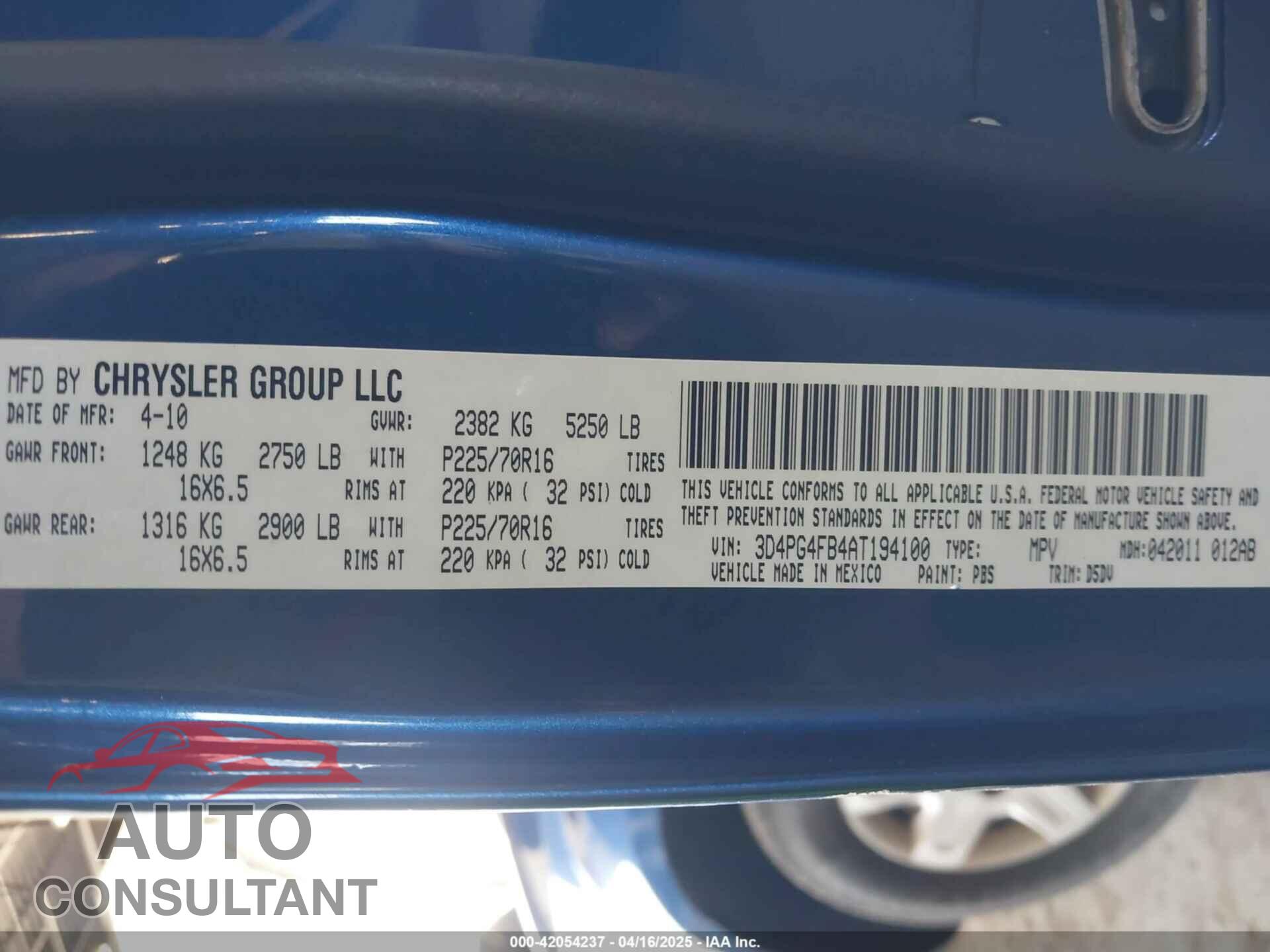 DODGE JOURNEY 2010 - 3D4PG4FB4AT194100