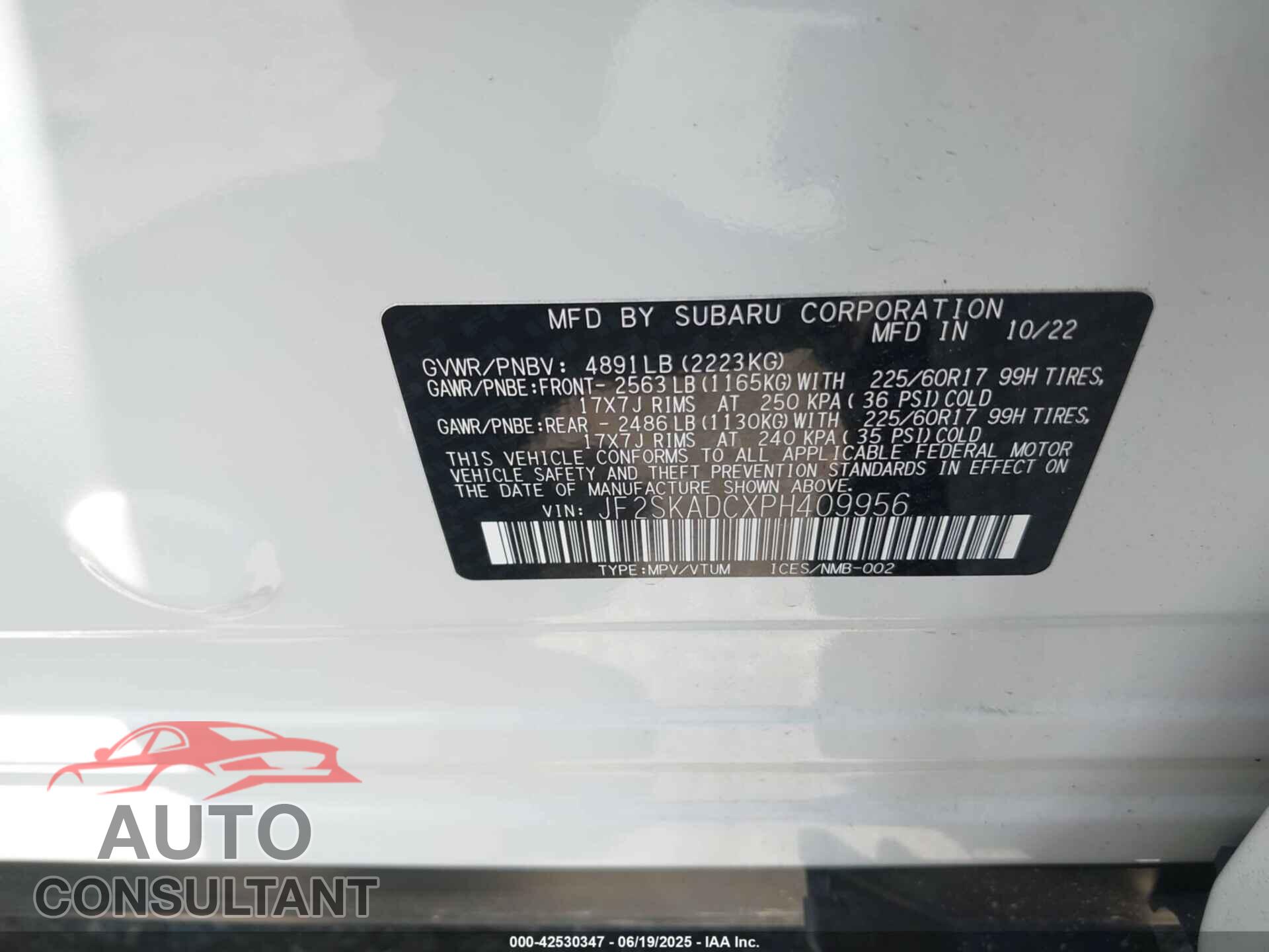 SUBARU FORESTER 2023 - JF2SKADCXPH409956