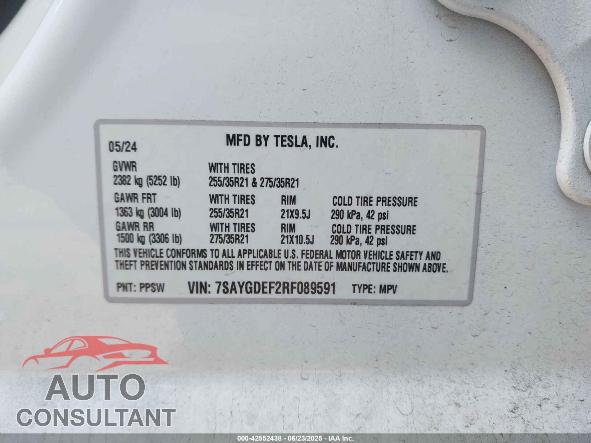 TESLA MODEL Y 2024 - 7SAYGDEF2RF089591