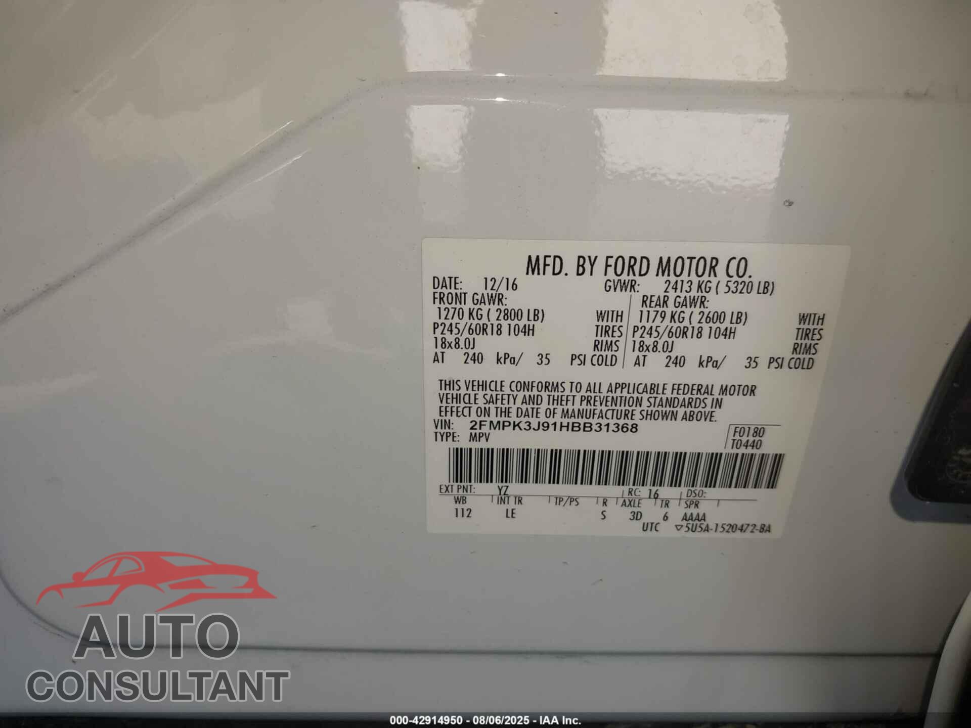 FORD EDGE 2017 - 2FMPK3J91HBB31368