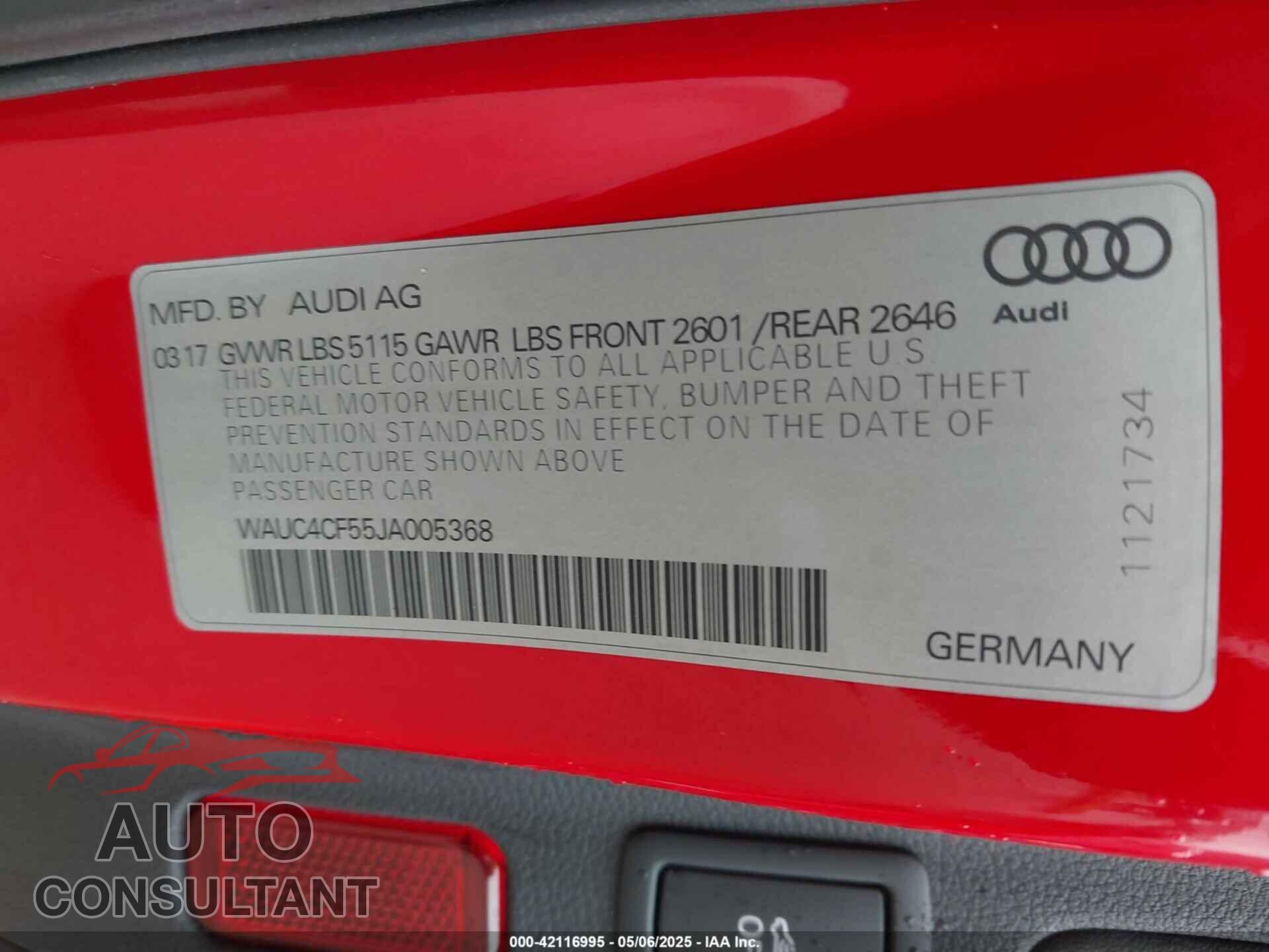 AUDI S5 2018 - WAUC4CF55JA005368