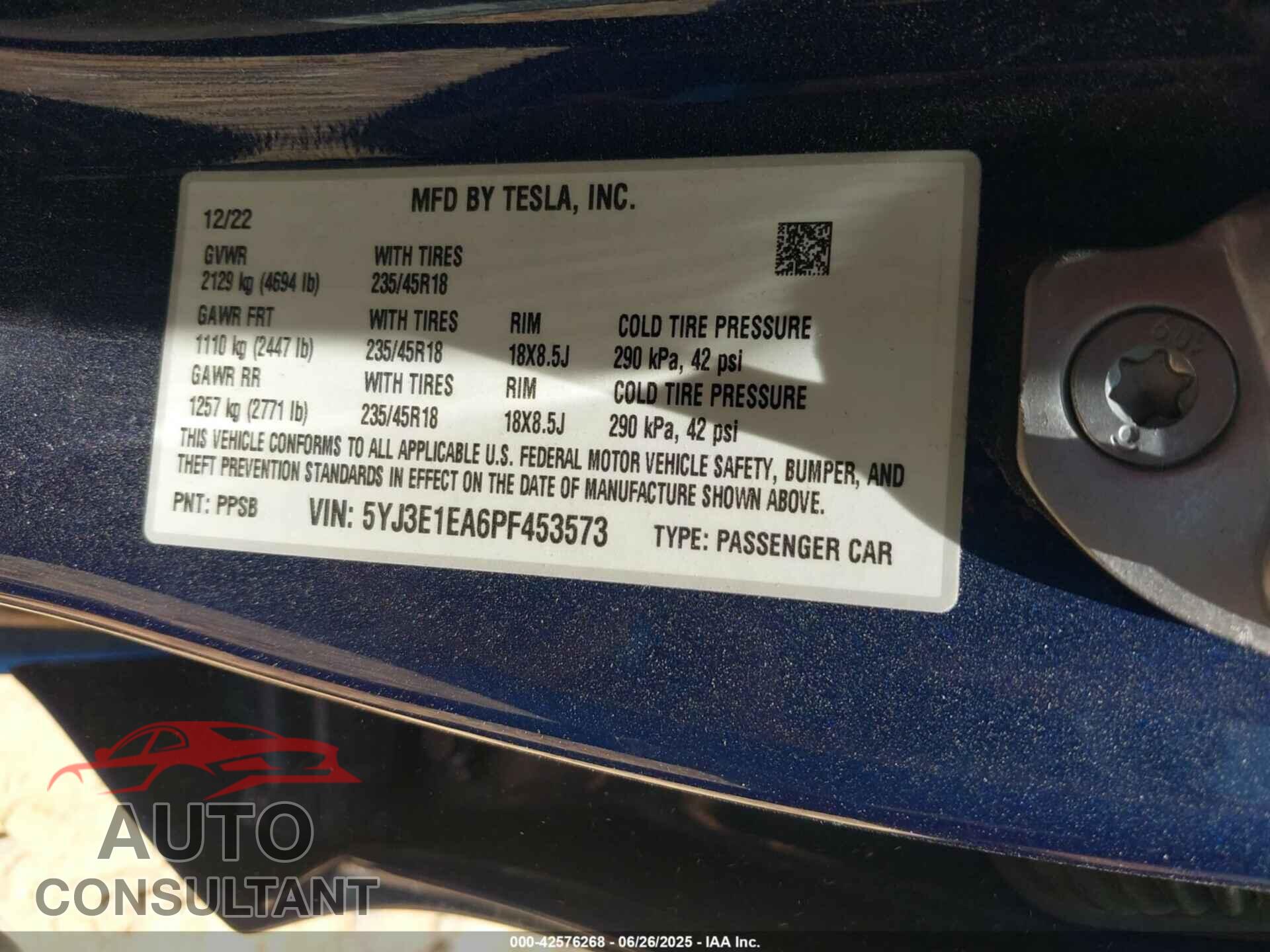 TESLA MODEL 3 2023 - 5YJ3E1EA6PF453573
