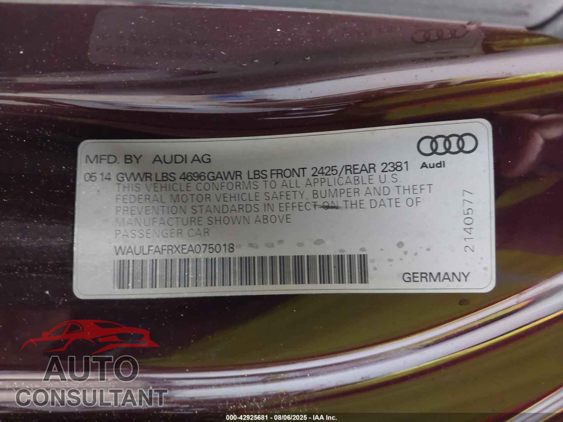 AUDI A5 2014 - WAULFAFRXEA075018