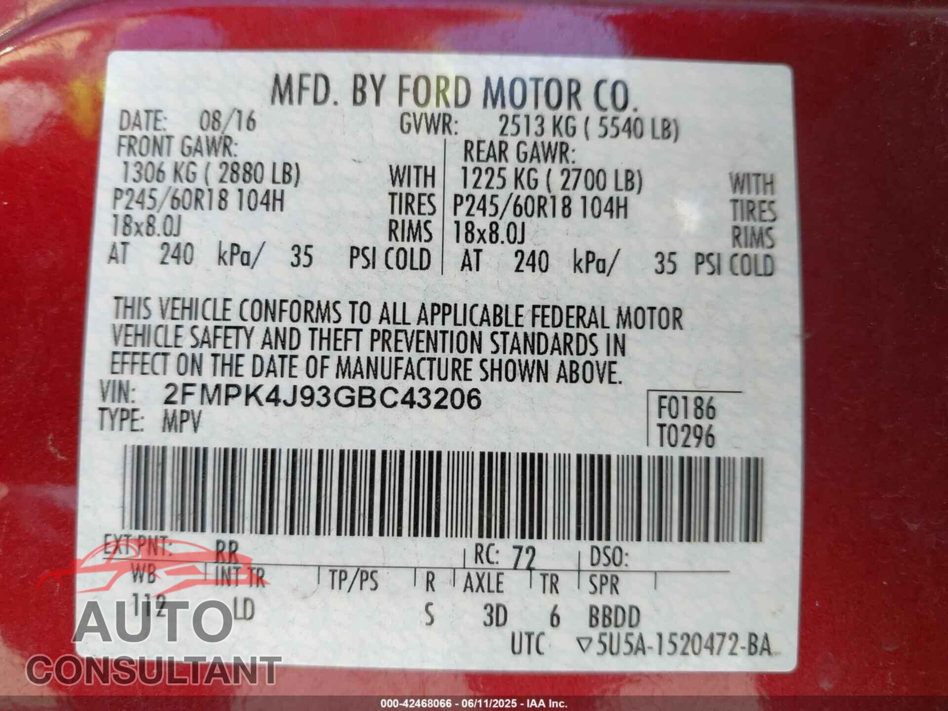 FORD EDGE 2016 - 2FMPK4J93GBC43206