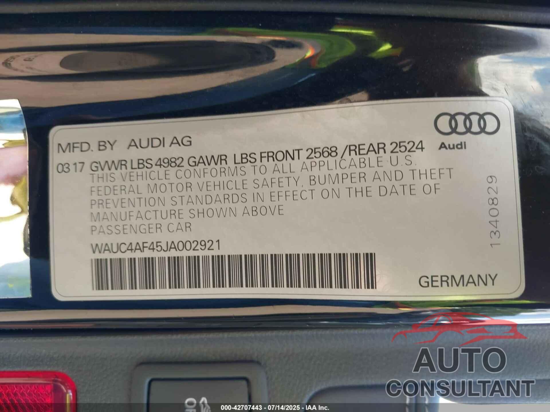 AUDI S4 2018 - WAUC4AF45JA002921