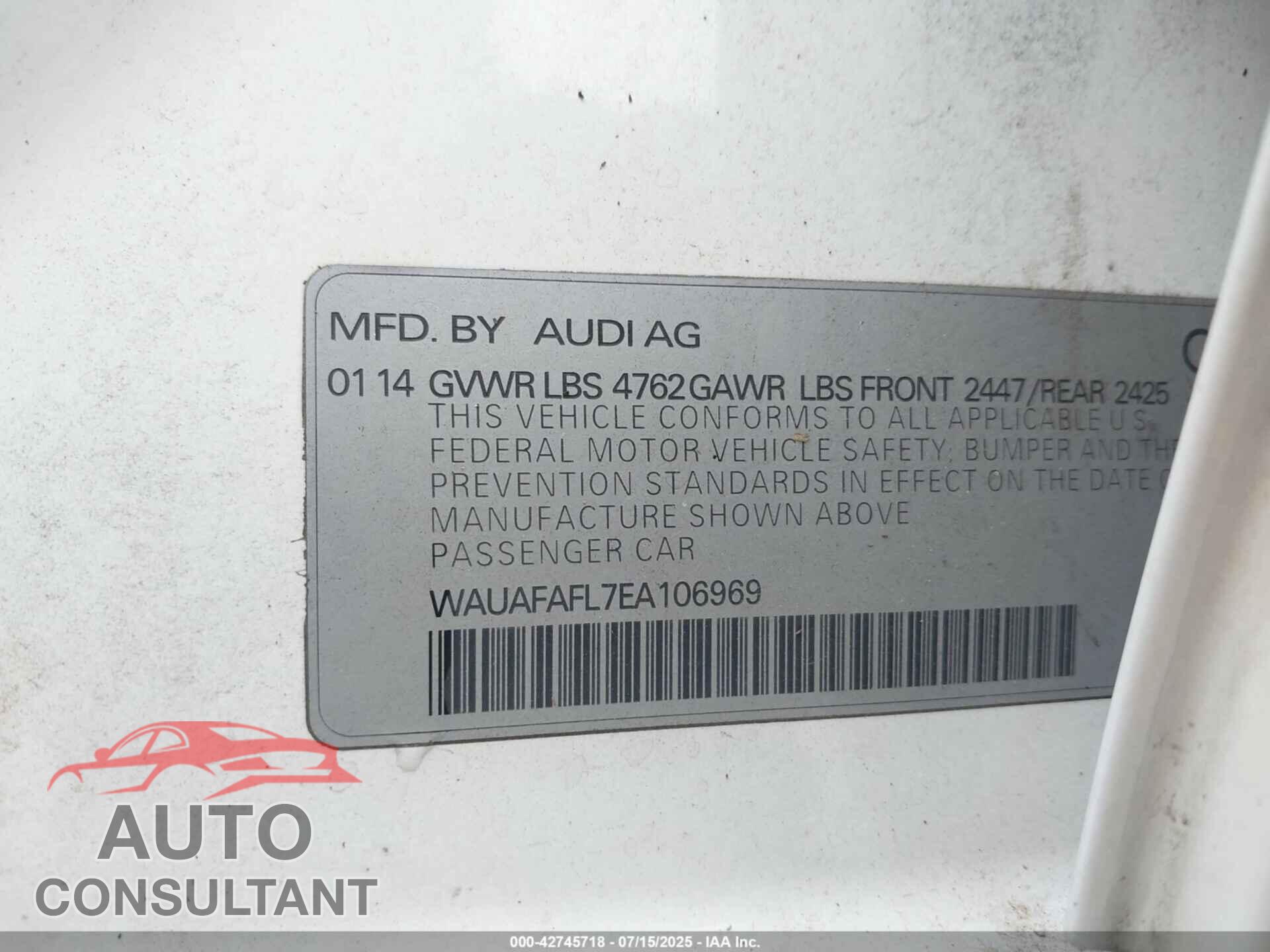 AUDI A4 2014 - WAUAFAFL7EA106969