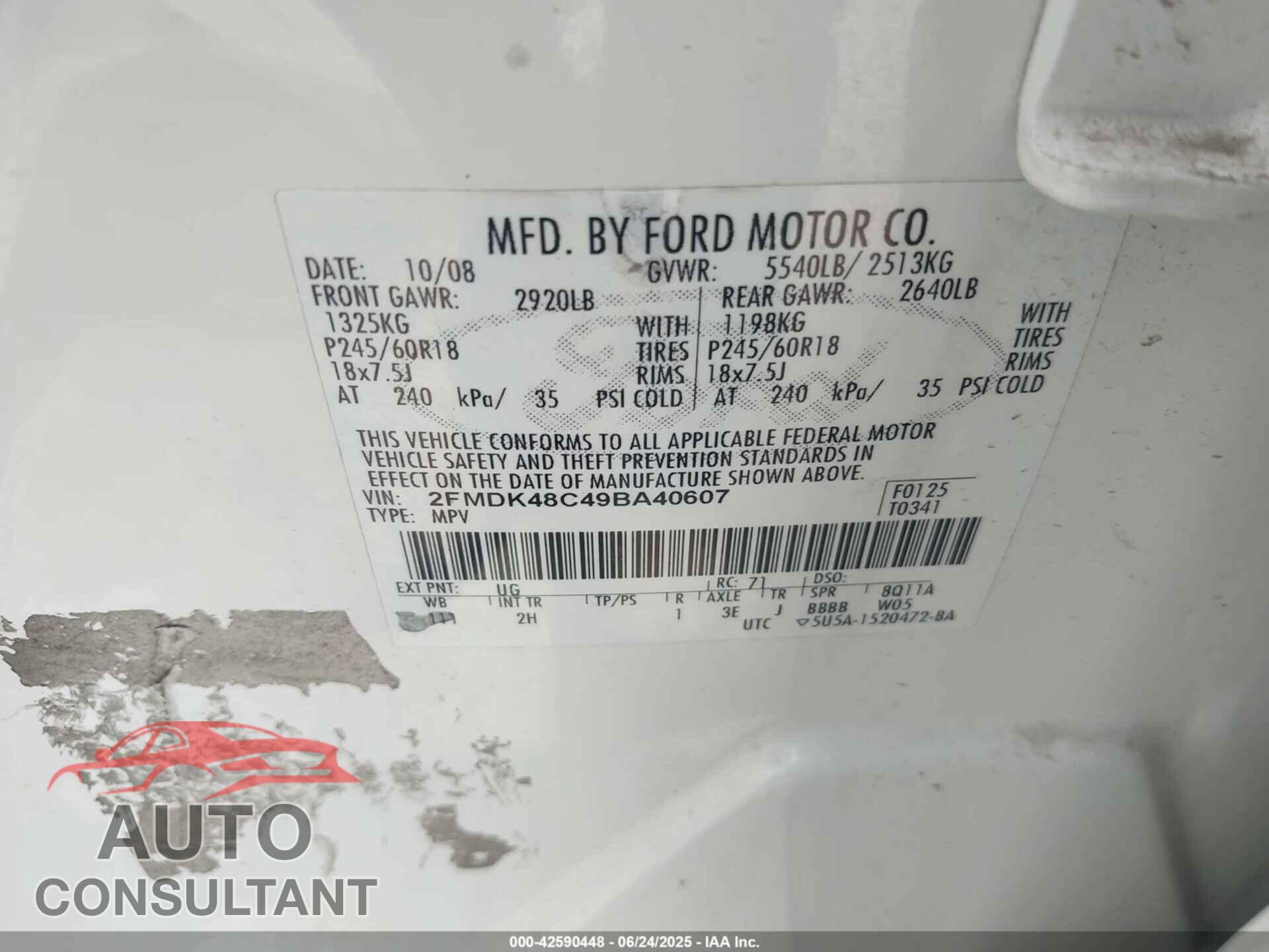 FORD EDGE 2009 - 2FMDK48C49BA40607