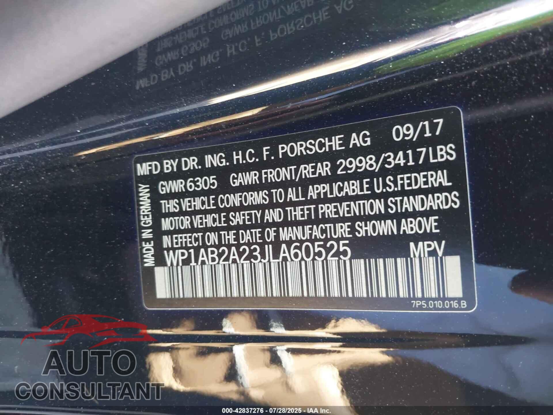 PORSCHE CAYENNE 2018 - WP1AB2A23JLA60525
