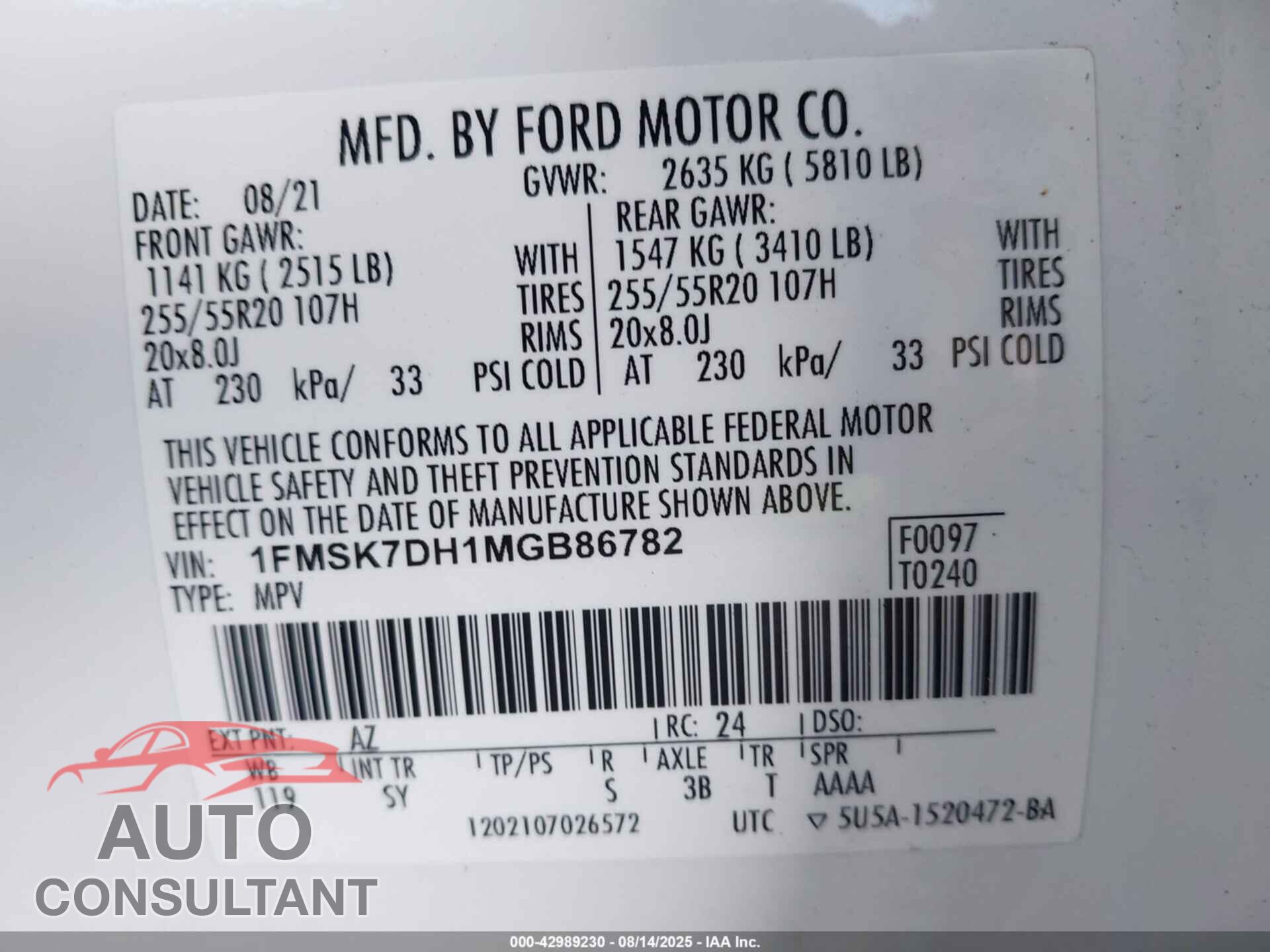 FORD EXPLORER 2021 - 1FMSK7DH1MGB86782