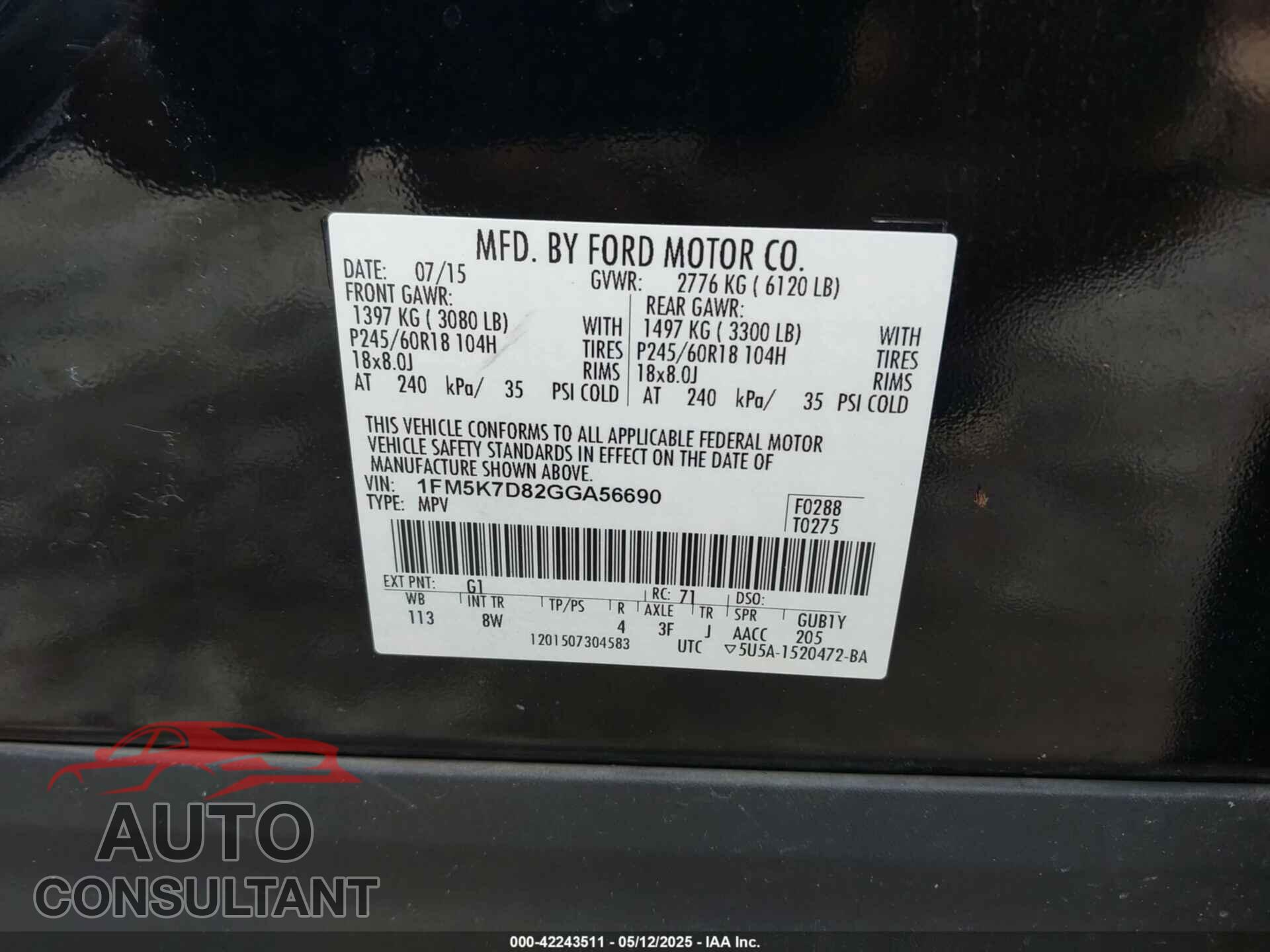 FORD EXPLORER 2016 - 1FM5K7D82GGA56690