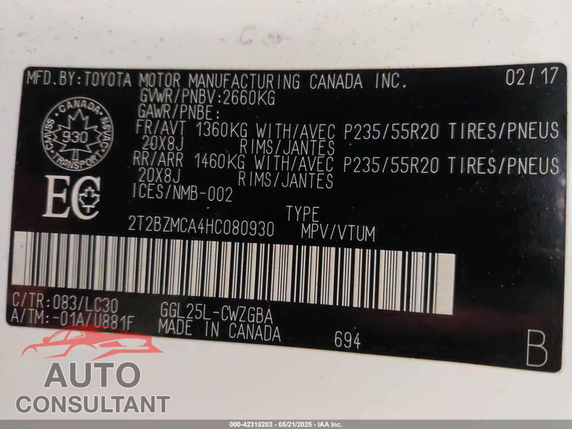LEXUS RX 350 2017 - 2T2BZMCA4HC080930