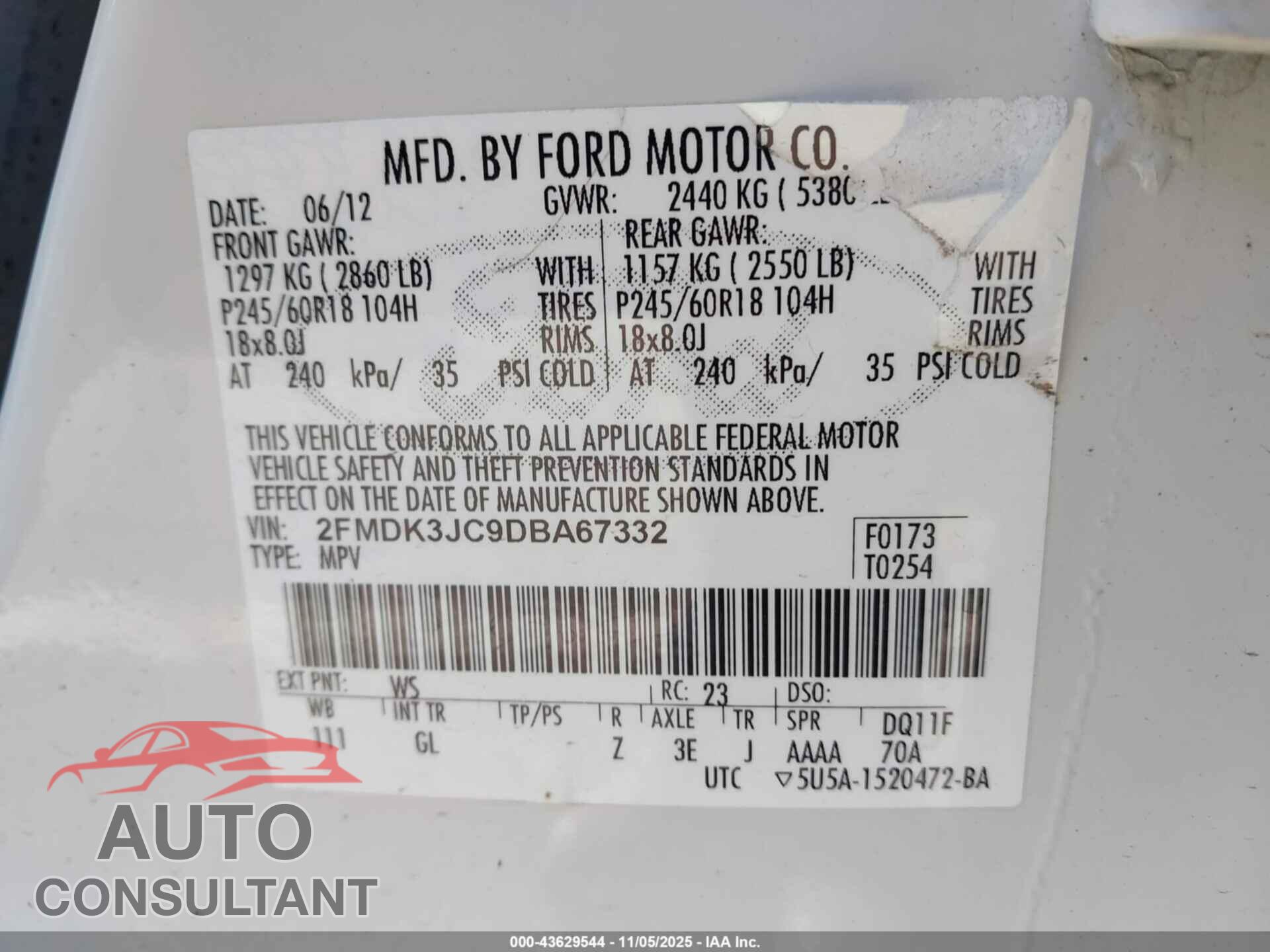 FORD EDGE 2013 - 2FMDK3JC9DBA67332
