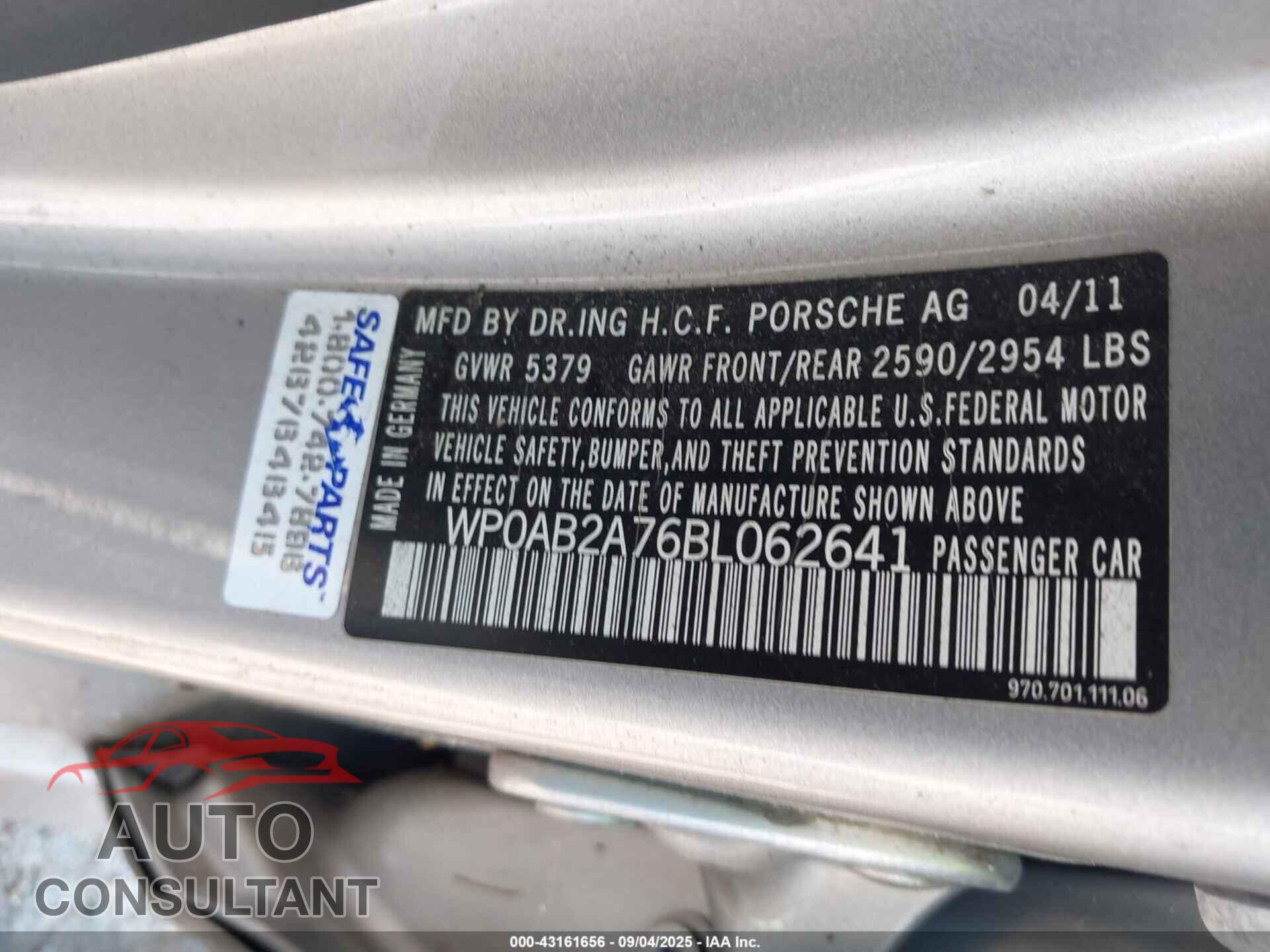 PORSCHE PANAMERA 2011 - WP0AB2A76BL062641