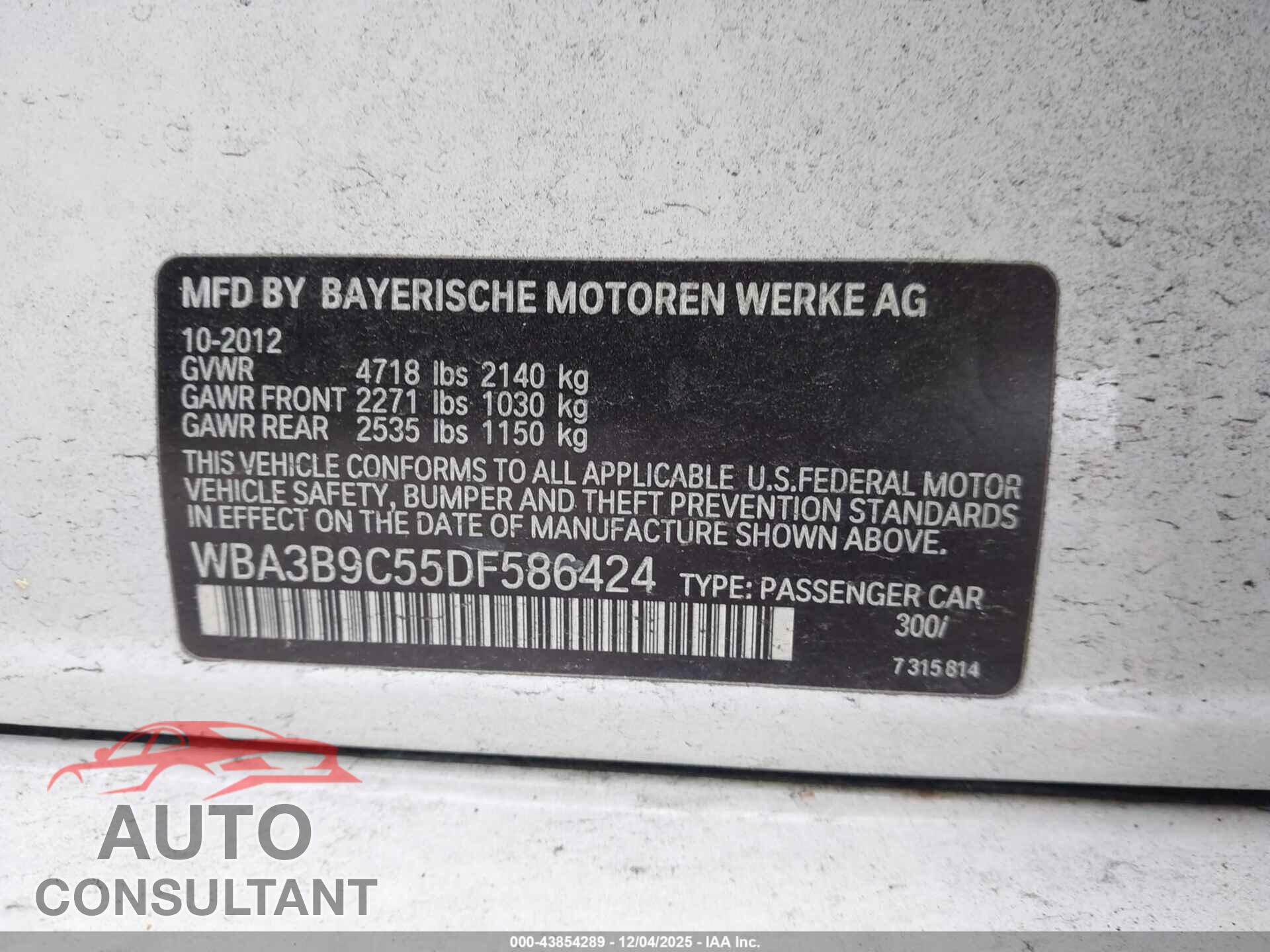 BMW 335I 2013 - WBA3B9C55DF586424
