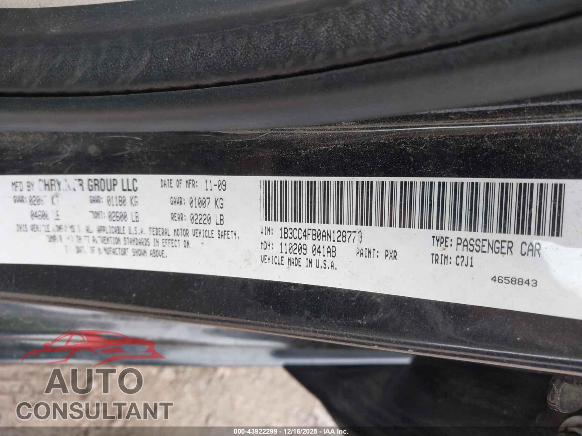 DODGE AVENGER 2010 - 1B3CC4FB0AN128779