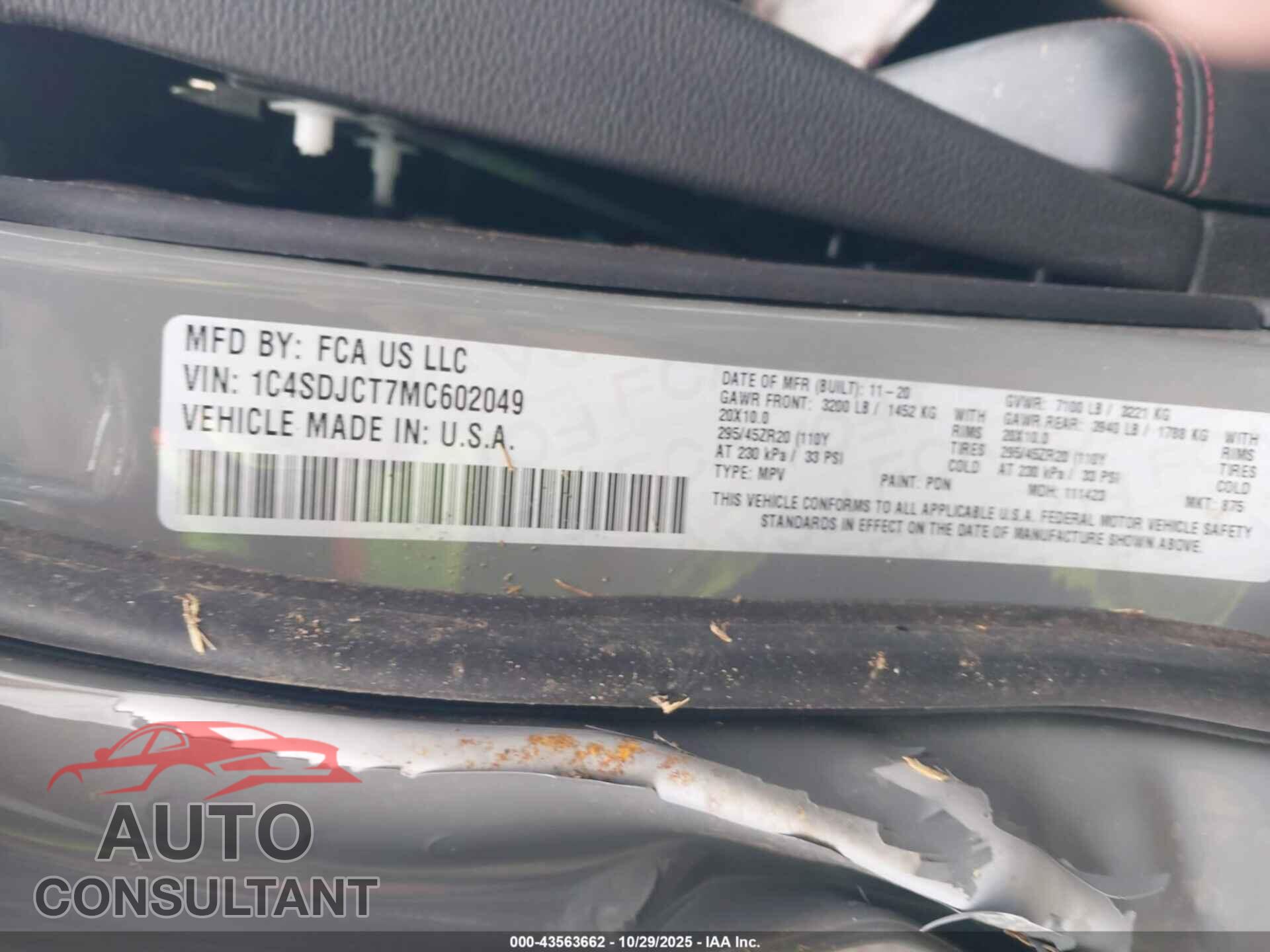 DODGE DURANGO 2021 - 1C4SDJCT7MC602049