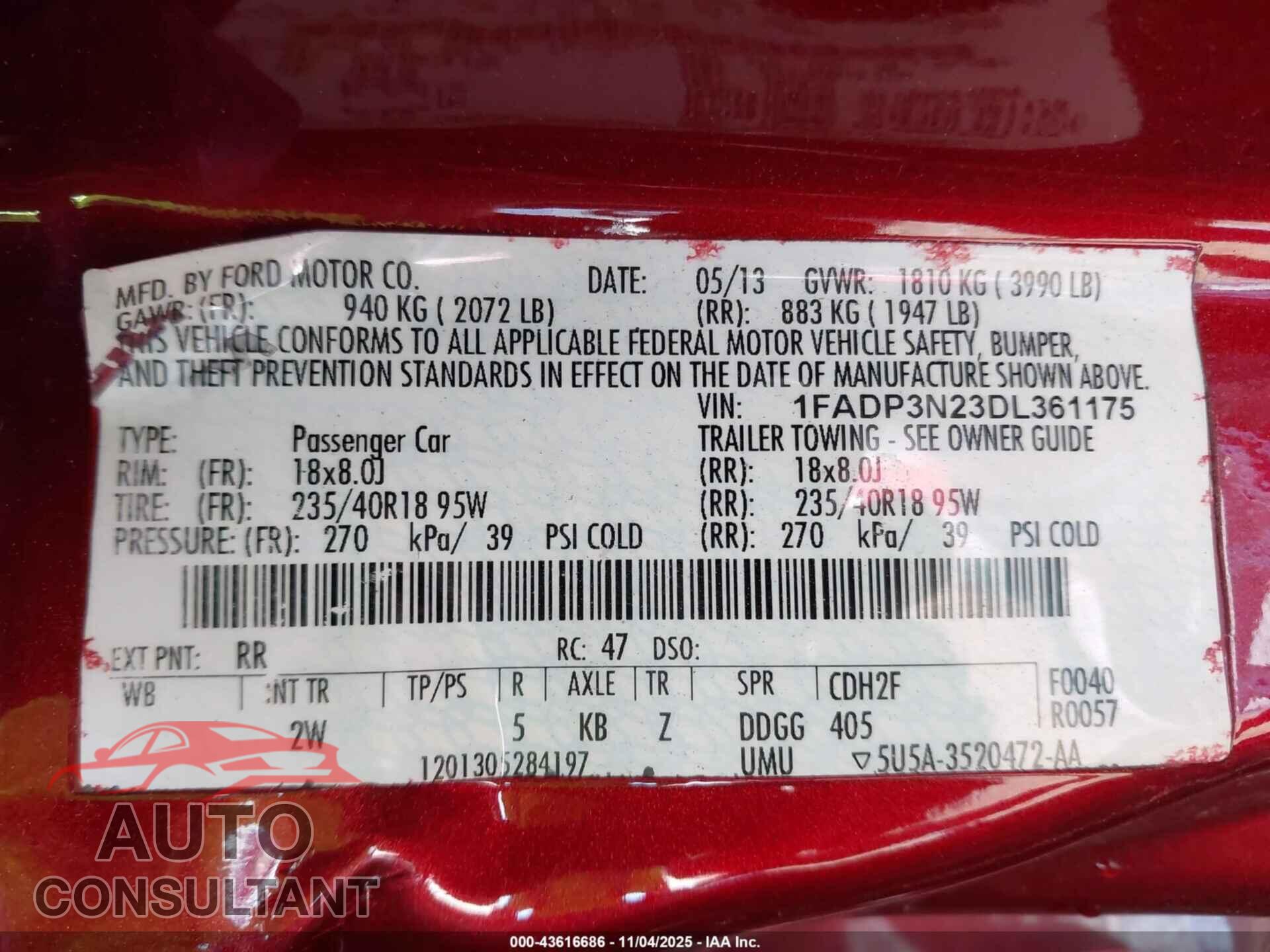FORD FOCUS 2013 - 1FADP3N23DL361175