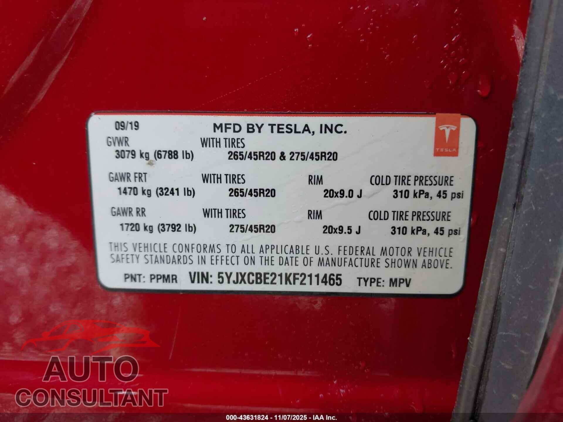 TESLA MODEL X 2019 - 5YJXCBE21KF211465