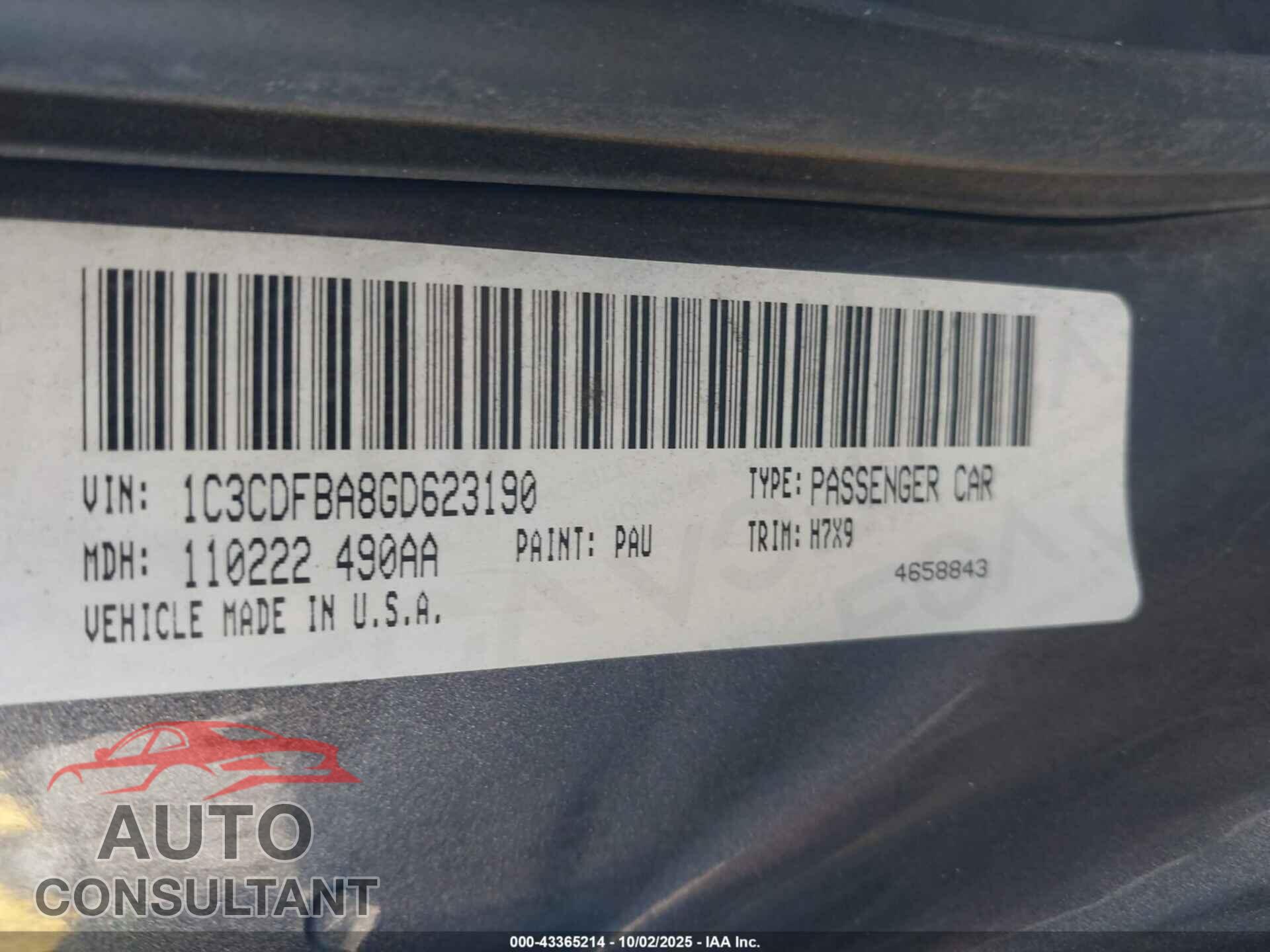 DODGE DART 2016 - 1C3CDFBA8GD623190
