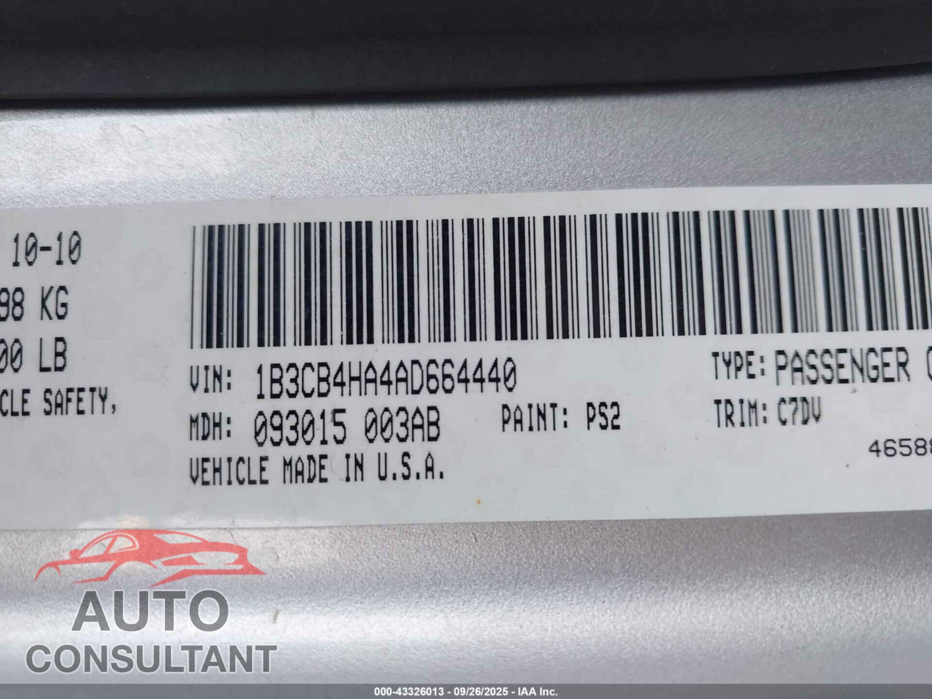 DODGE CALIBER 2010 - 1B3CB4HA4AD664440