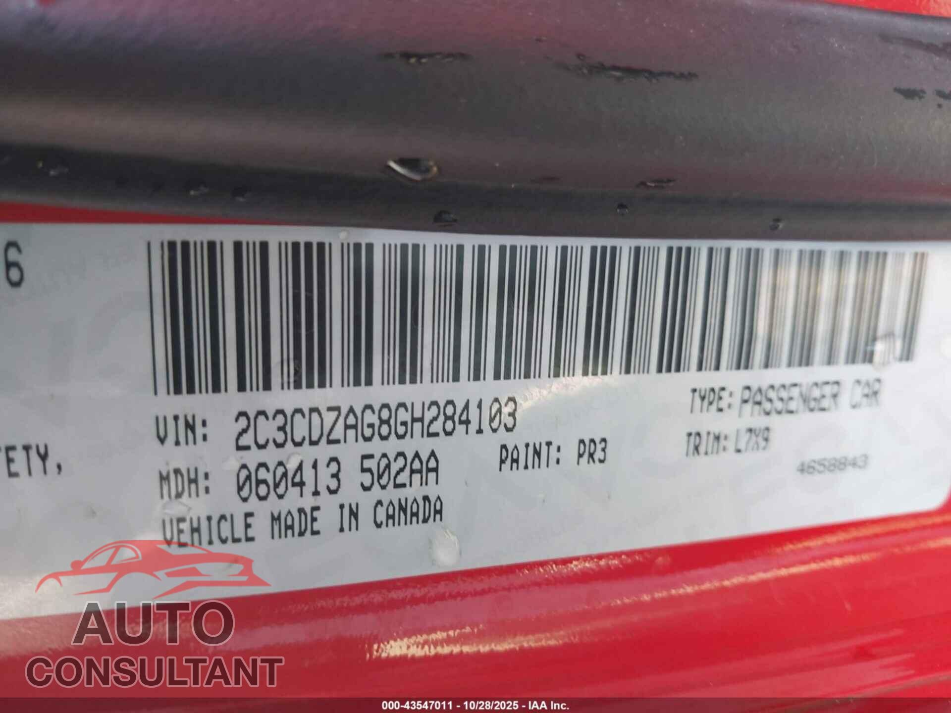 DODGE CHALLENGER 2016 - 2C3CDZAG8GH284103