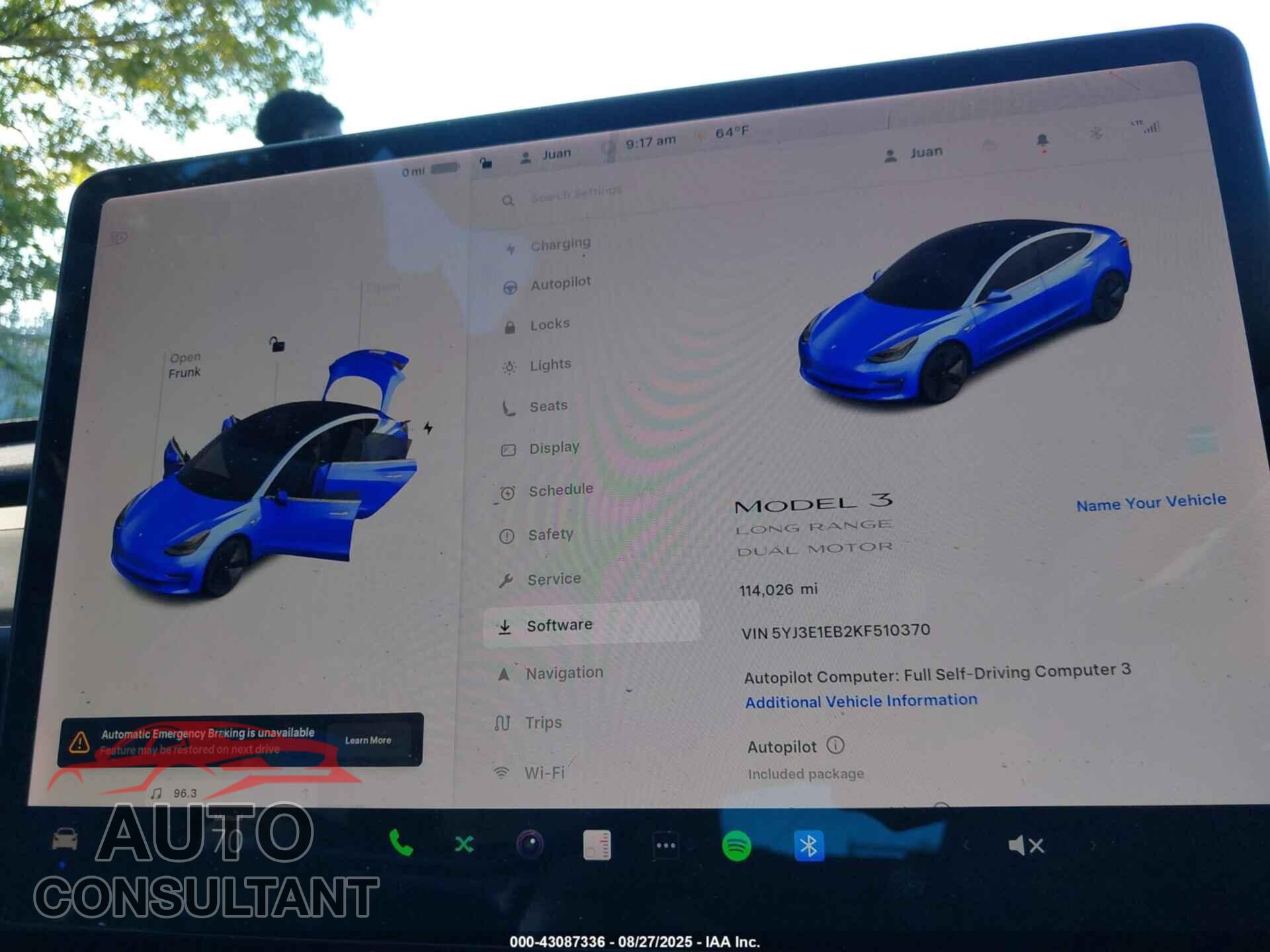 TESLA MODEL 3 2019 - 5YJ3E1EB2KF510370