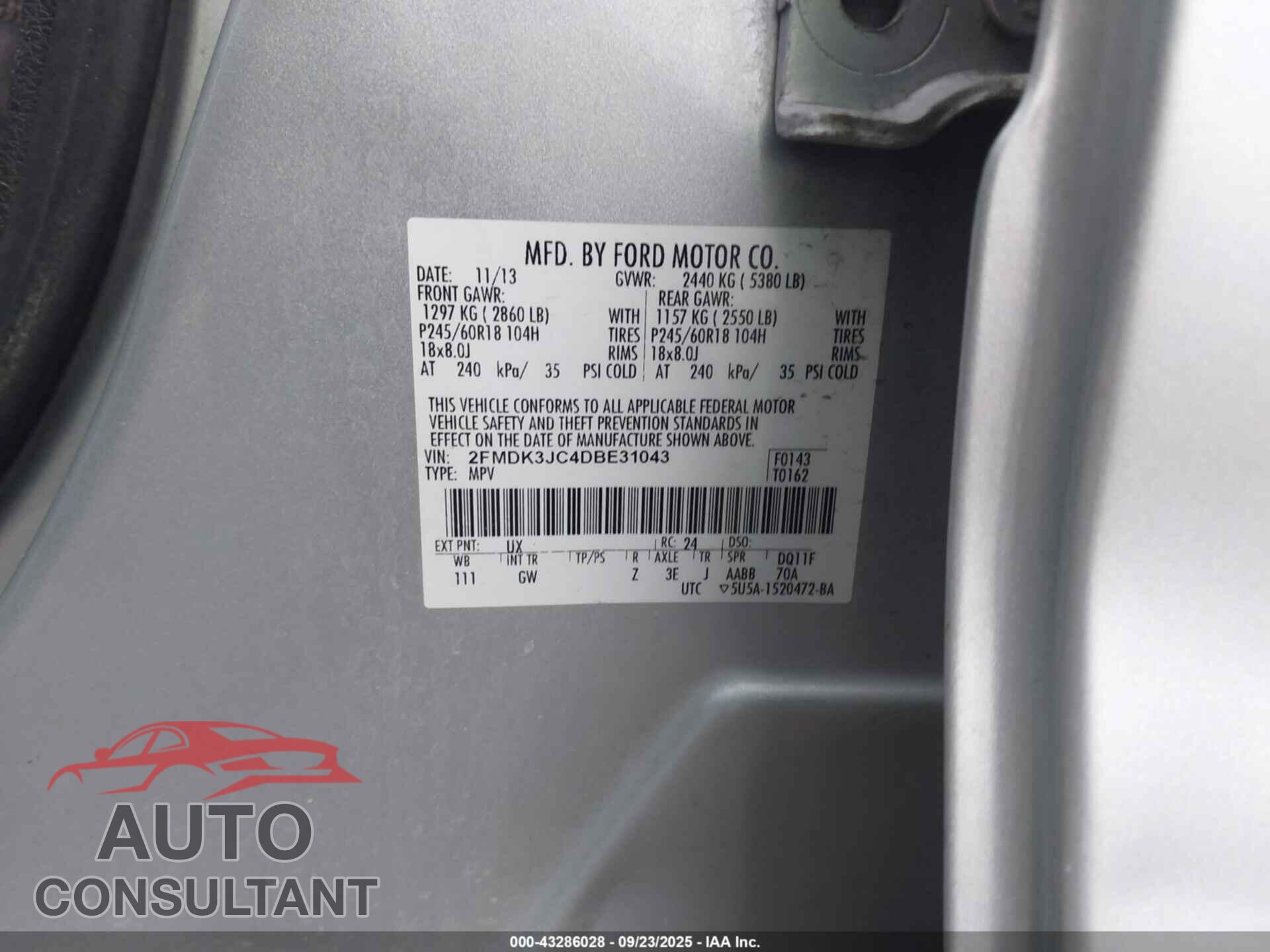 FORD EDGE 2013 - 2FMDK3JC4DBE31043