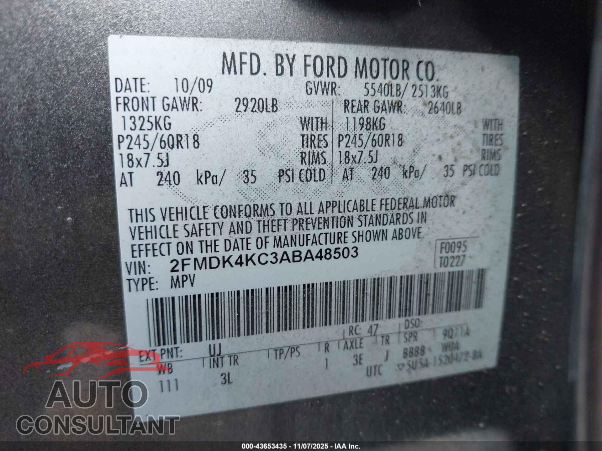 FORD EDGE 2010 - 2FMDK4KC3ABA48503