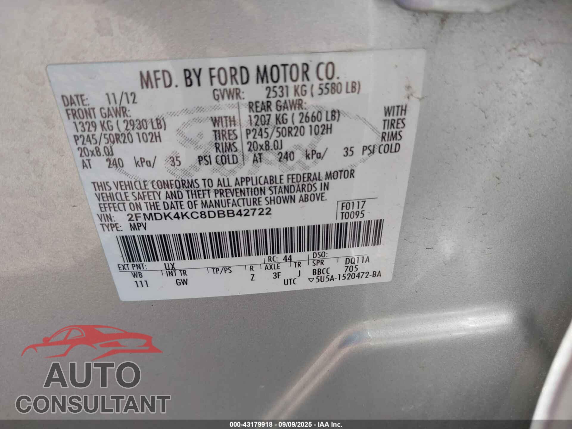 FORD EDGE 2013 - 2FMDK4KC8DBB42722