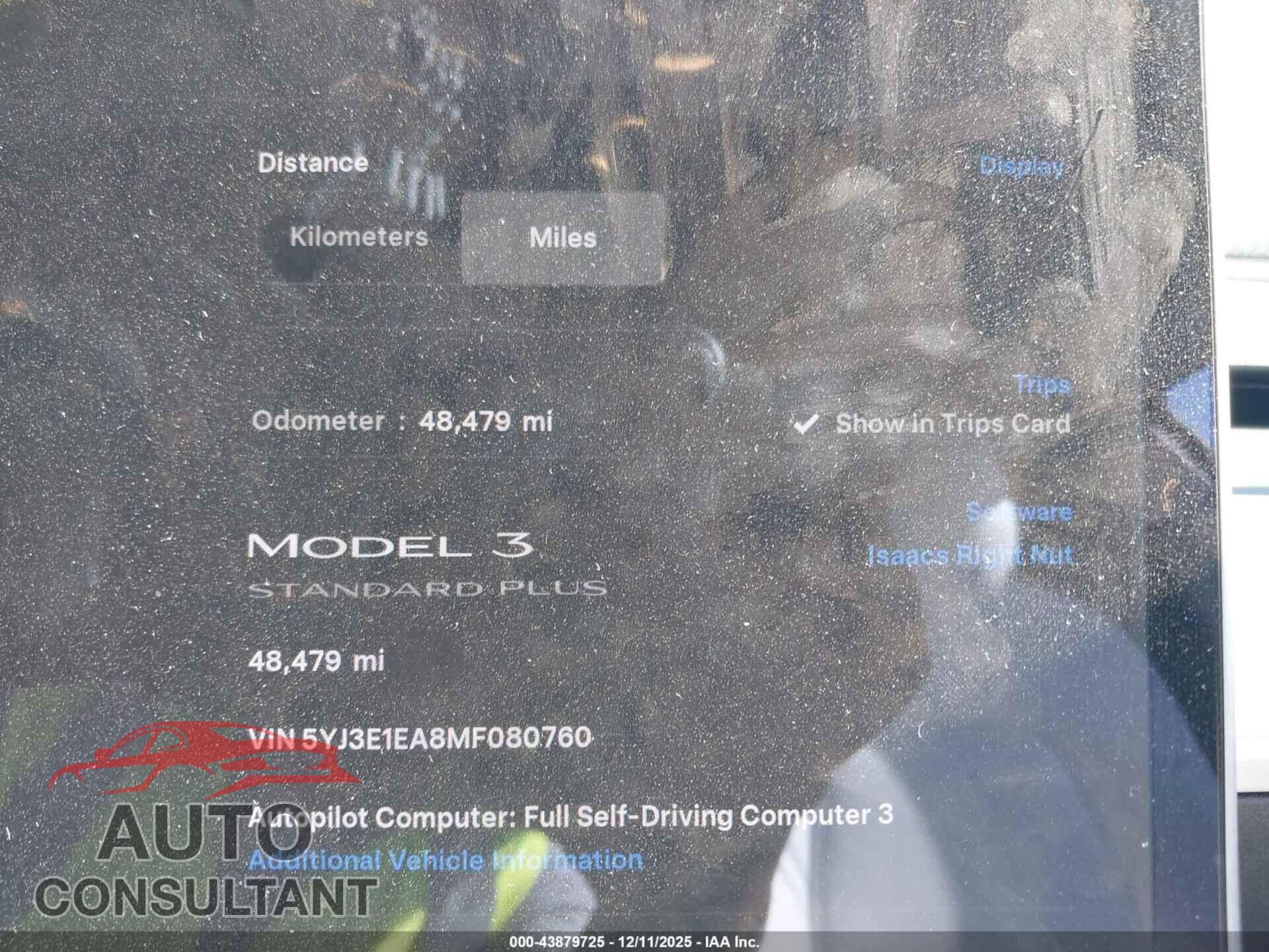 TESLA MODEL 3 2021 - 5YJ3E1EA8MF080760