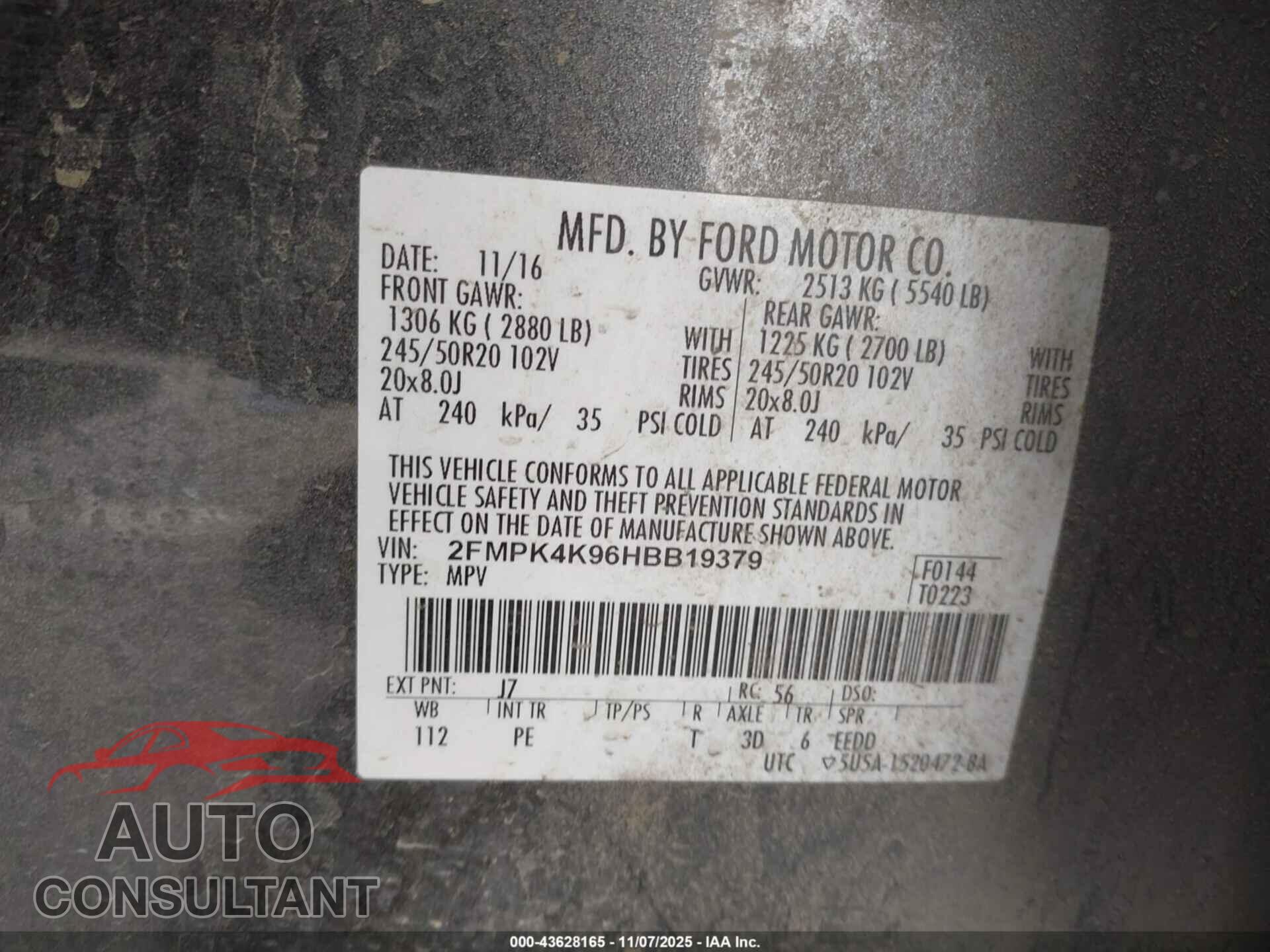 FORD EDGE 2017 - 2FMPK4K96HBB19379