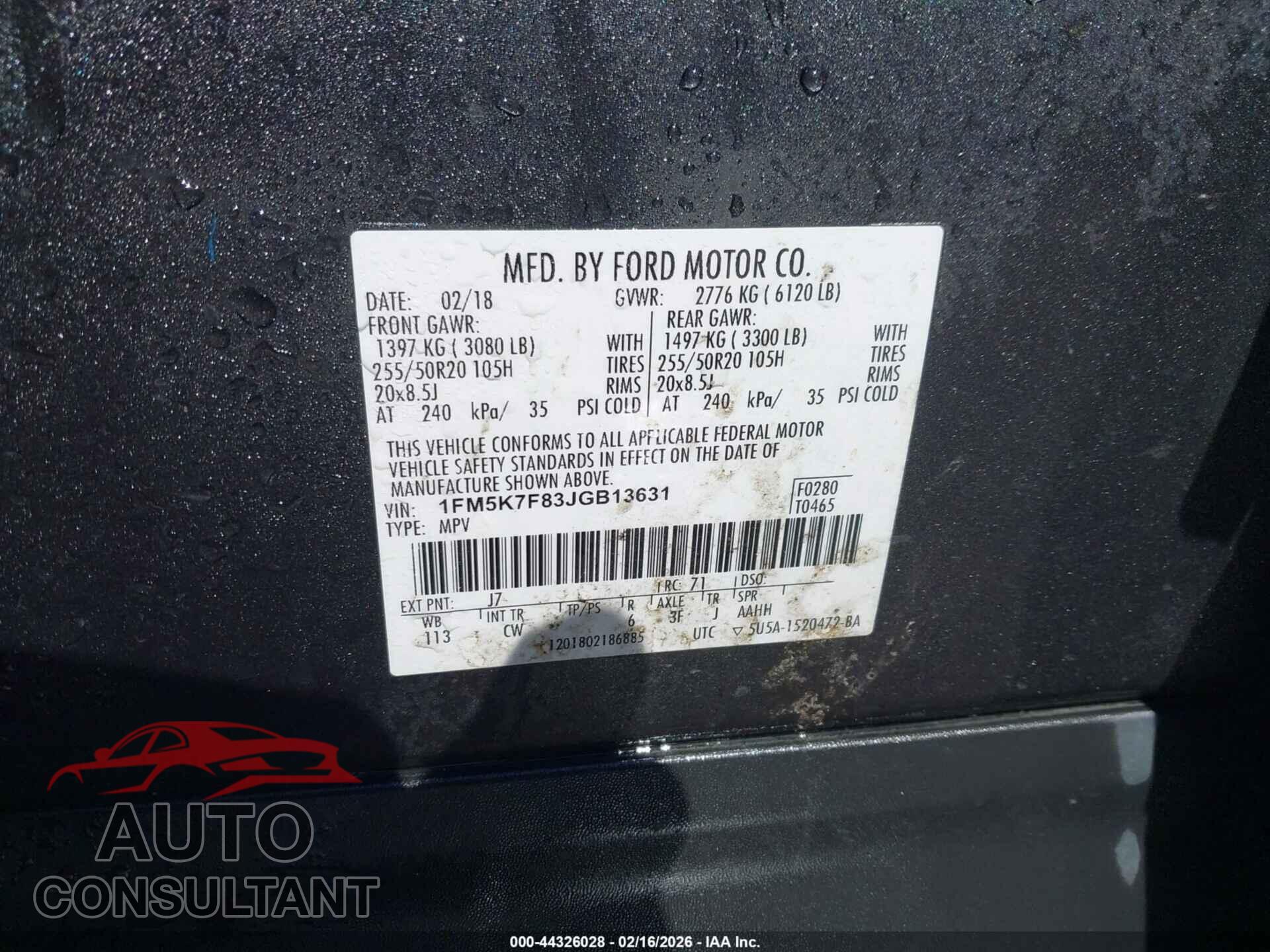 FORD EXPLORER 2018 - 1FM5K7F83JGB13631