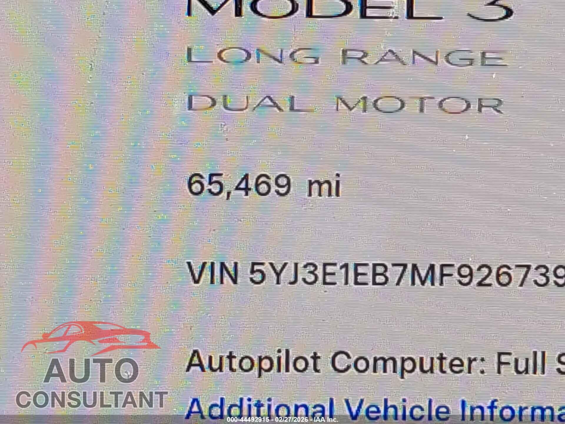 TESLA MODEL 3 2021 - 5YJ3E1EB7MF926739