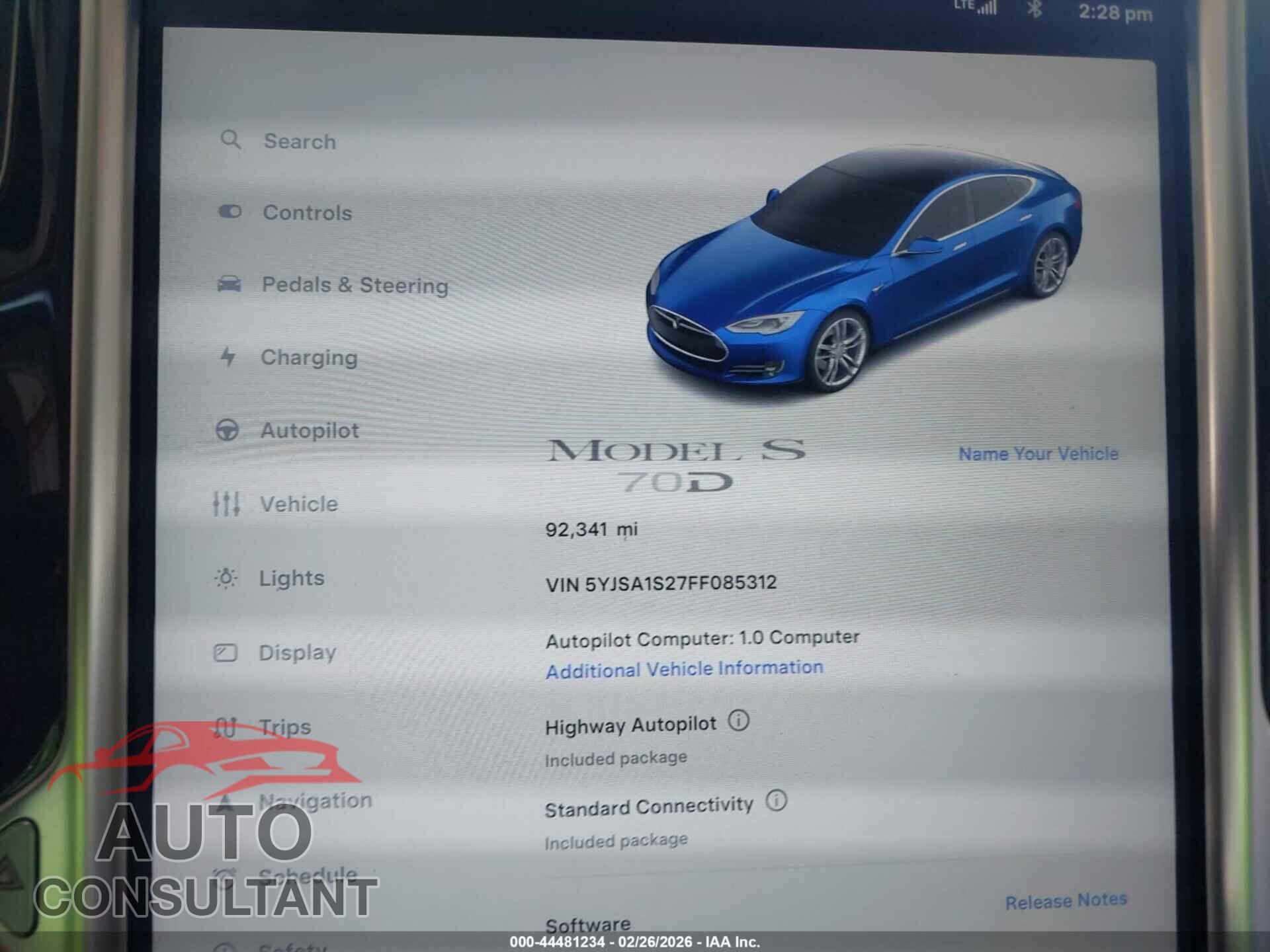 TESLA MODEL S 2015 - 5YJSA1S27FF085312