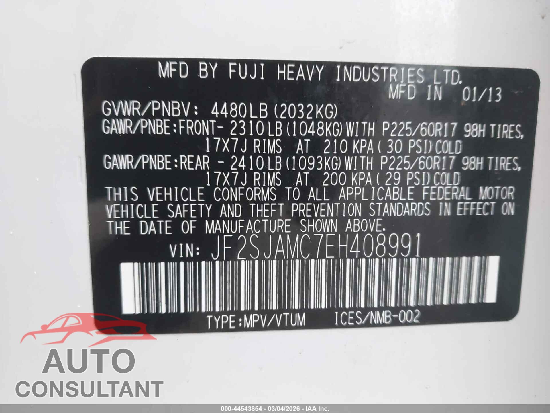 SUBARU FORESTER 2014 - JF2SJAMC7EH408991