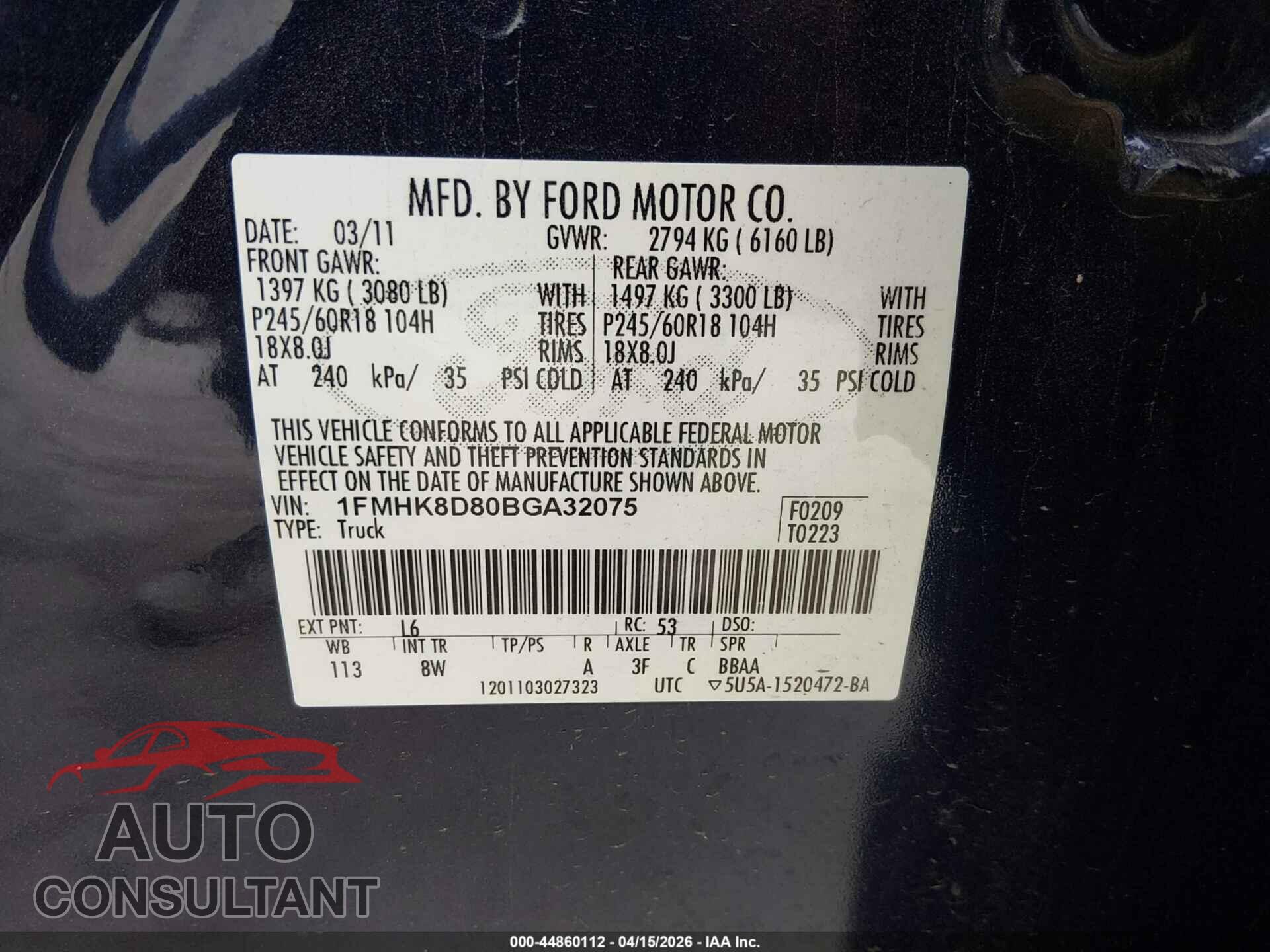 FORD EXPLORER 2011 - 1FMHK8D80BGA32075