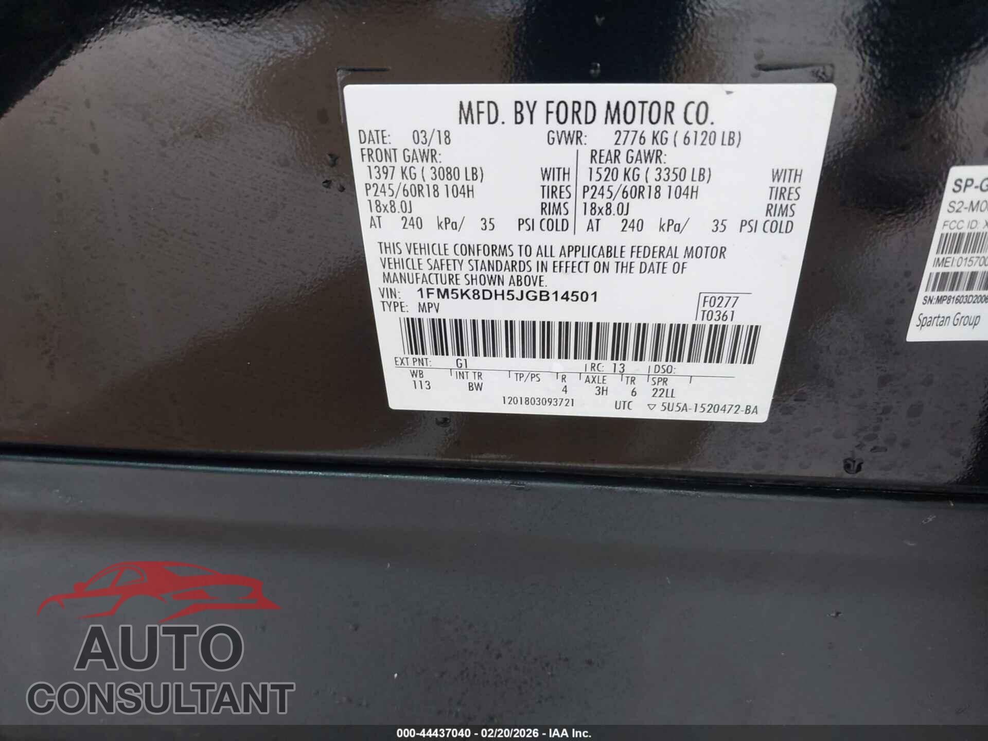 FORD EXPLORER 2018 - 1FM5K8DH5JGB14501