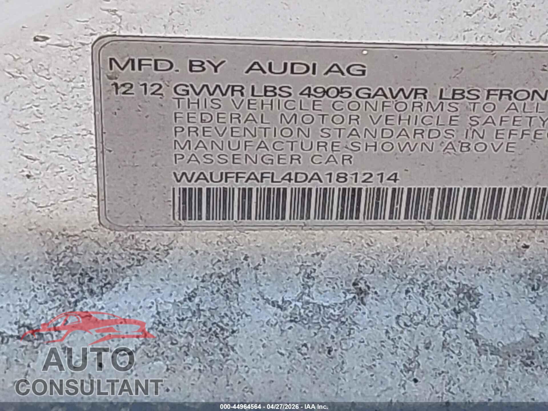 AUDI A4 2013 - WAUFFAFL4DA181214