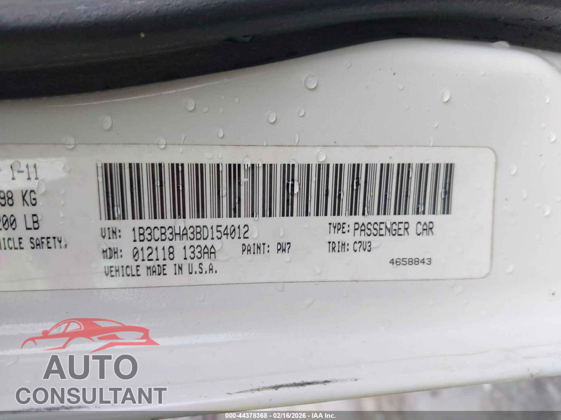 DODGE CALIBER 2011 - 1B3CB3HA3BD154012