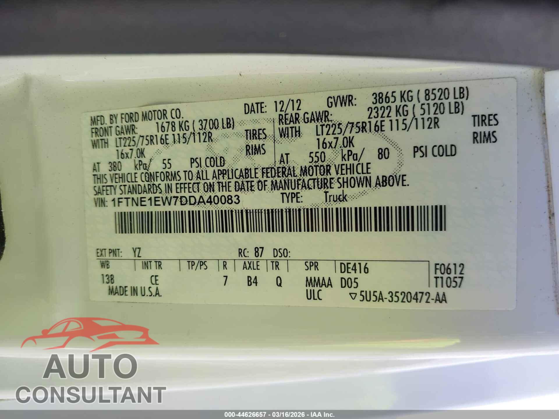 FORD E-150 2013 - 1FTNE1EW7DDA40083