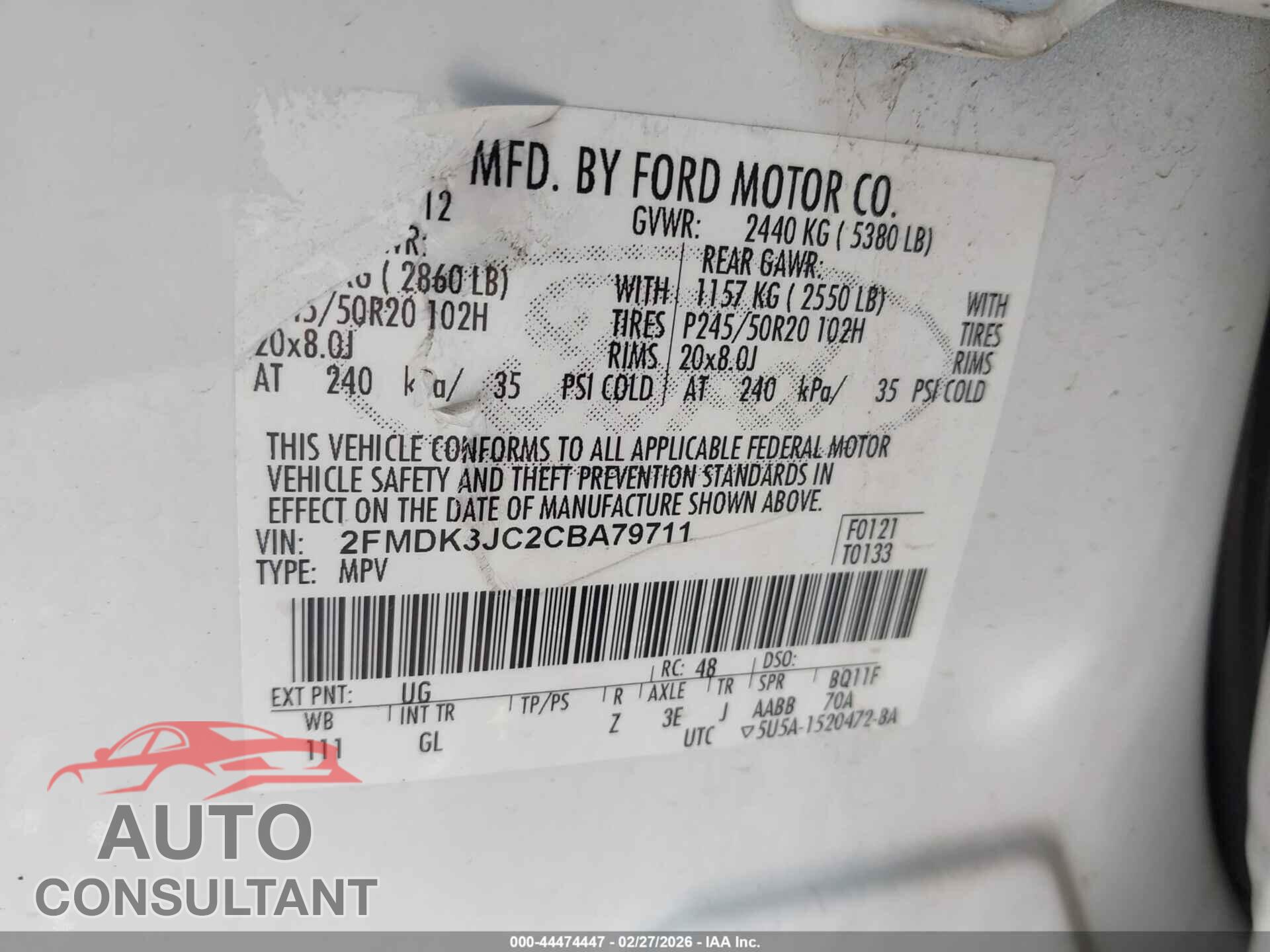FORD EDGE 2012 - 2FMDK3JC2CBA79711