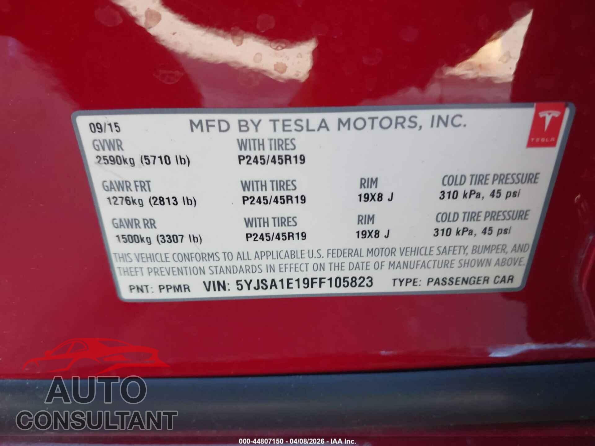 TESLA MODEL S 2015 - 5YJSA1E19FF105823