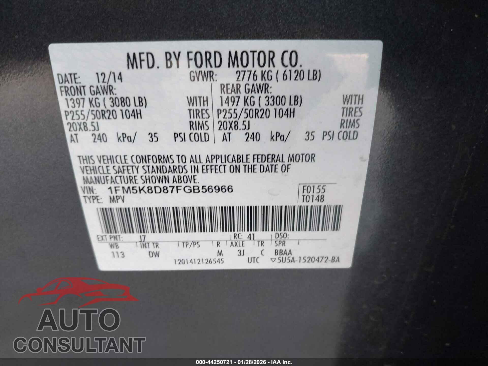 FORD EXPLORER 2015 - 1FM5K8D87FGB56966