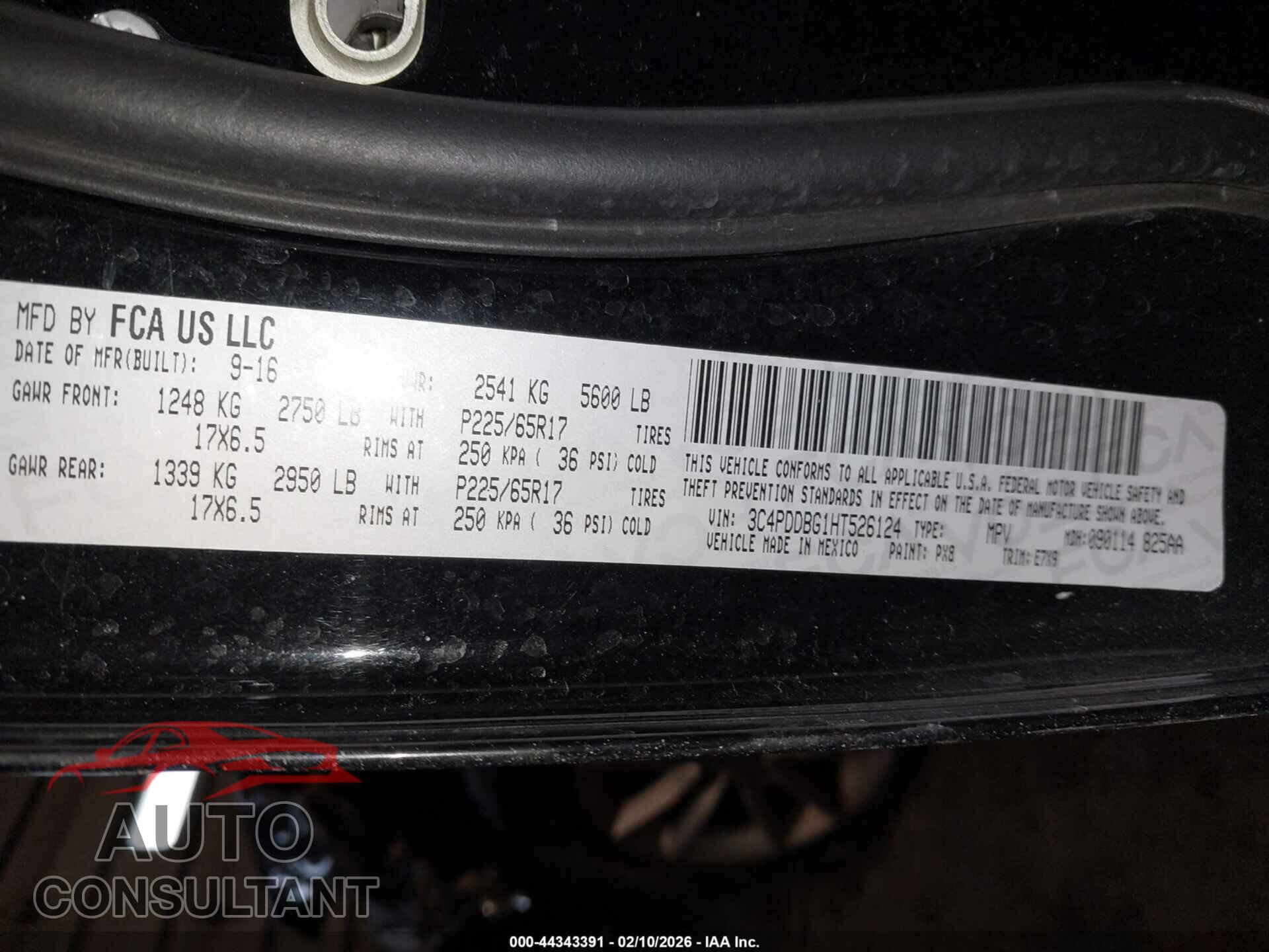 DODGE JOURNEY 2017 - 3C4PDDBG1HT526124