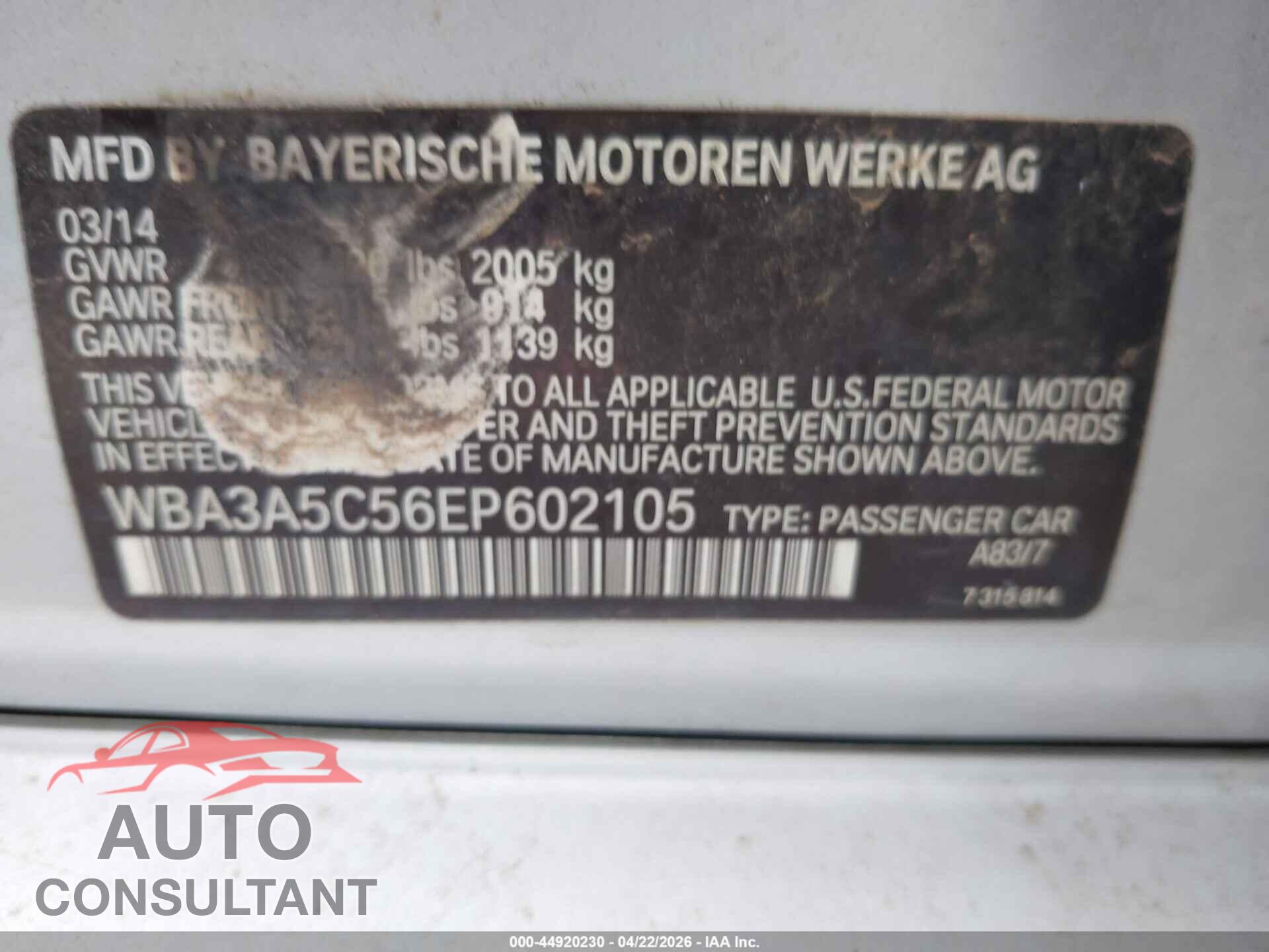 BMW 328I 2014 - WBA3A5C56EP602105