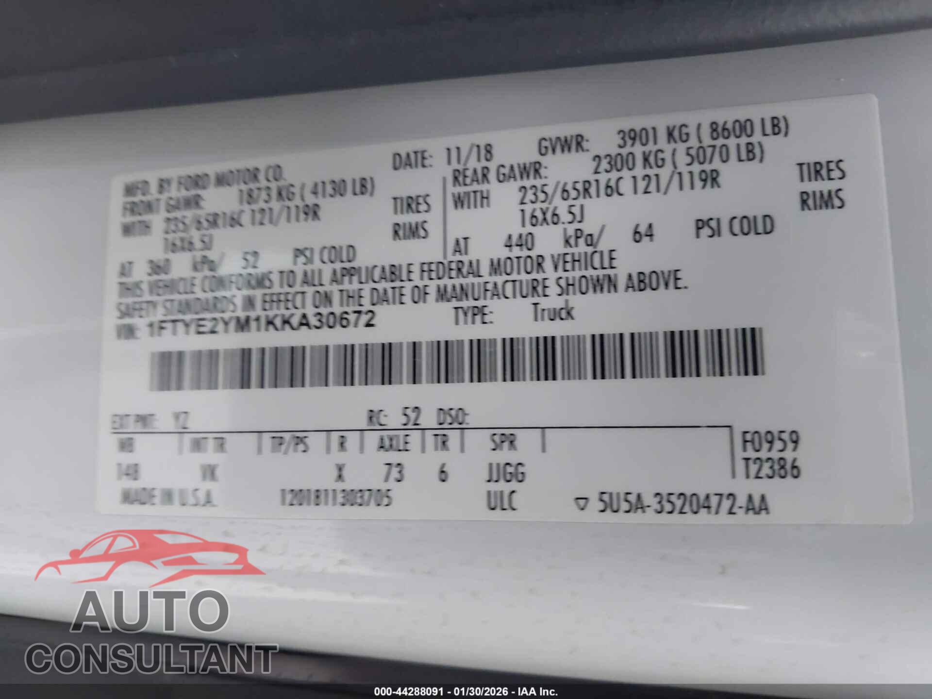 FORD TRANSIT-150 2019 - 1FTYE2YM1KKA30672