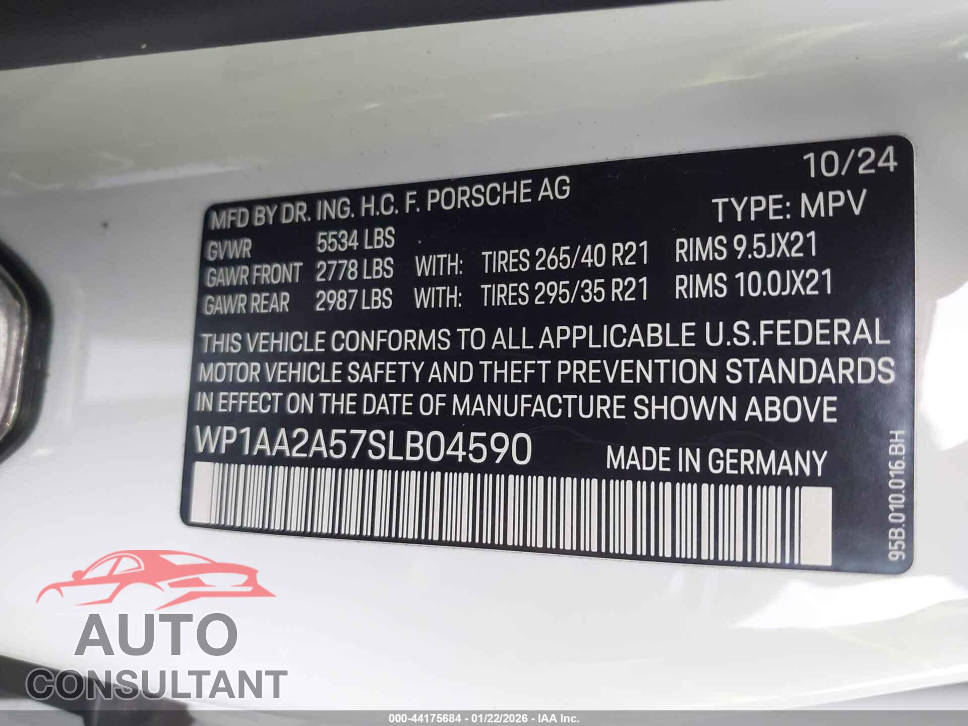 PORSCHE MACAN 2025 - WP1AA2A57SLB04590